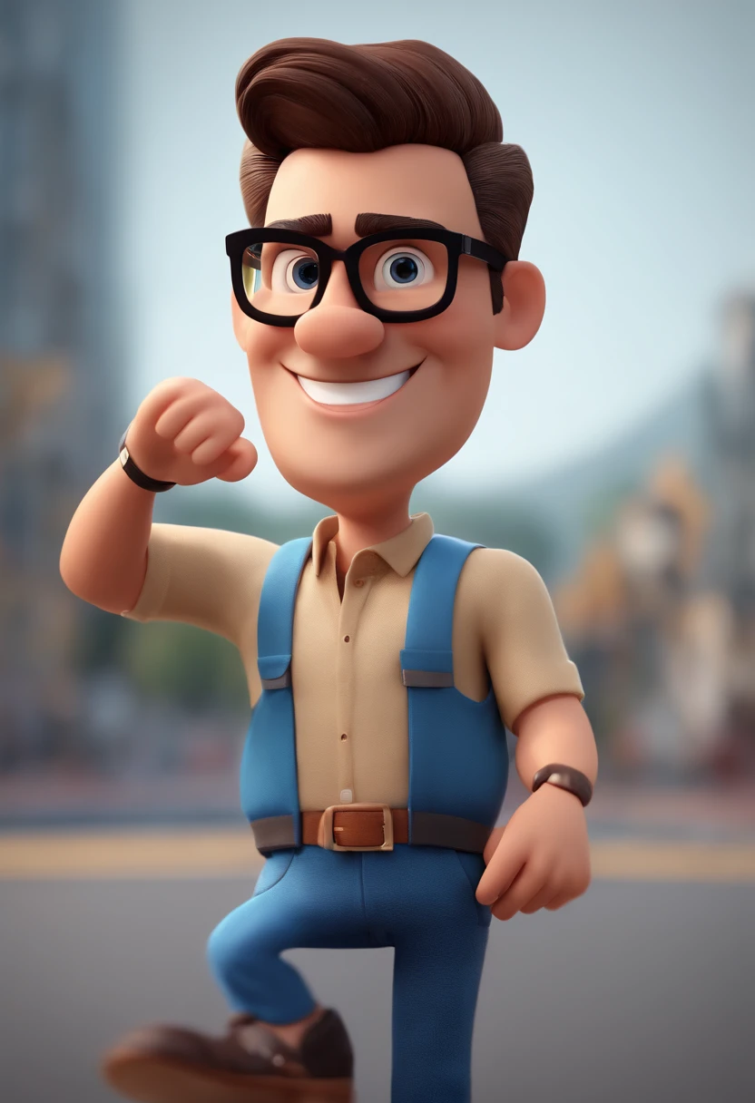 Cartoon character of a man with black glasses and a blue shirt, animation character, Caractere estilizado, animation style rendering, 3D estilizado, Arnold Maya render, 3 d render stylized, toon render keyshot, Personagem 3D, Personagem 3D, 3d rendering stylized, 3 d character render, personagem de desenho animado, Personagem de close up, Pose de personagem, (Estilo Pixar) (master part:1.2) (Bokeh) (best quality) (pele detalhada) (textura detalhada) (8k) (argila) (Cinematic lighting) (foco nítido