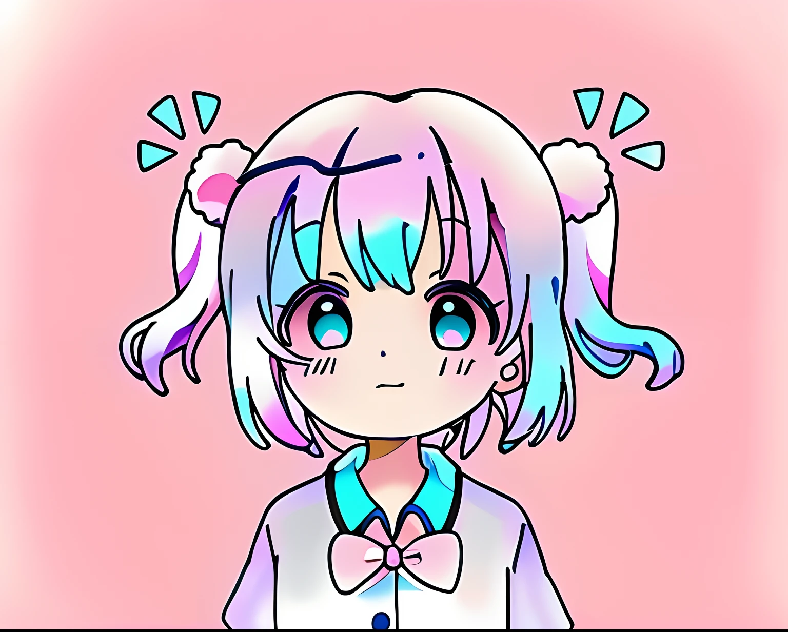 uma menina dos desenhos animados com cabelo rosa e uma gravata borboleta, visual anime de uma menina bonito, cara de anime bonito, cabelo rosa twintail e olhos cianos, anime moe artstyle, Shirabii, Caudas duplas, extremamente bonito rosto de menina anime, bonito rosto de anime natural, estilo anime bonito, ela tem um rosto expressivo bonito, menina kawaii bonito, Sayori