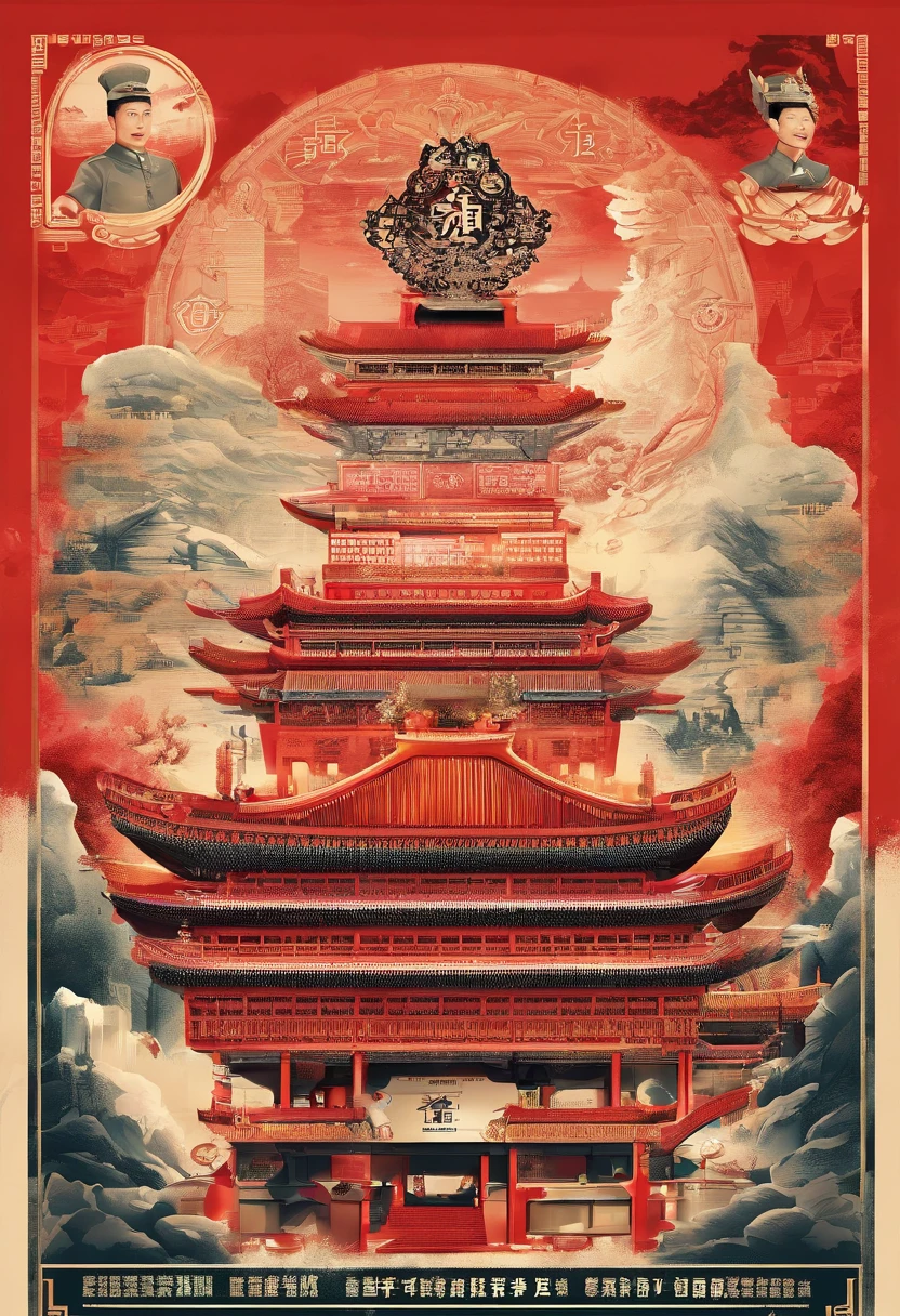 handpainted，人物，buliding，poster for，Xuzhou culture，Han culture，cartoony，Rich in color