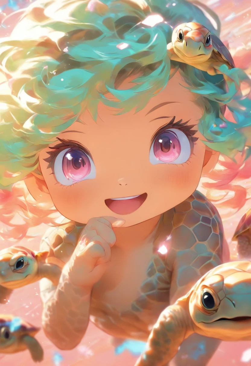 whaite hair,Semi-long,The eyes are pink,Cute Turtle,Girl vs,angelicales,
