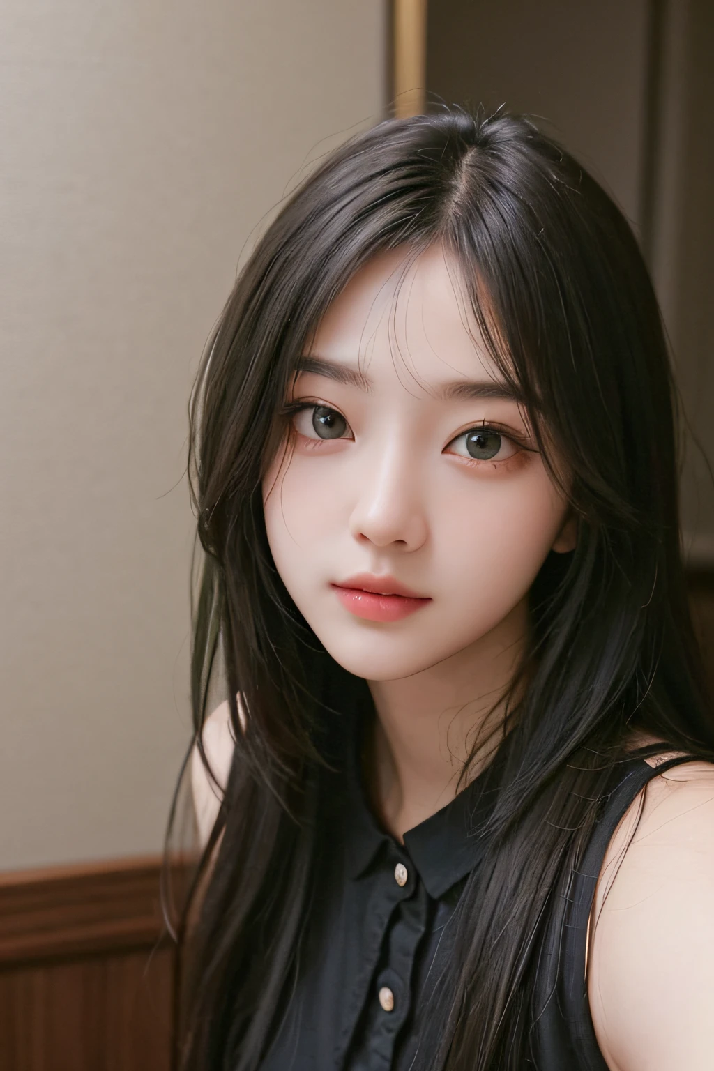 ​masterpiece、The highest image quality、hightquality、Beautuful Women、japanes、Popular Korean Makeup、detaileds、Swollen eyes、A detailed eye、Detailed skin、Beautiful skins、超A high resolution、(Realistis:1.4)、very extremely beautiful、Slightly younger face、Beautiful skins、thin、(A hyper-realistic)、(illustratio)、(hight resolution)、(8K)、(ighly detailed)(The best illustrations)、(beautifully detailed eyes)、(ultra-detailliert)、(wall-paper)、(详细的脸)、looking at the viewers、fine detailed、 A detailed face、pureerosfaceace_v1、a smile、Looking straight ahead、Looking straight ahead、angle from waist up、photos realistic、Bright lighting、profetional lighting、A dark-haired(Part of the hair is green)、length hair、Black leather gothic dress、a matural female、long stylish bangs、