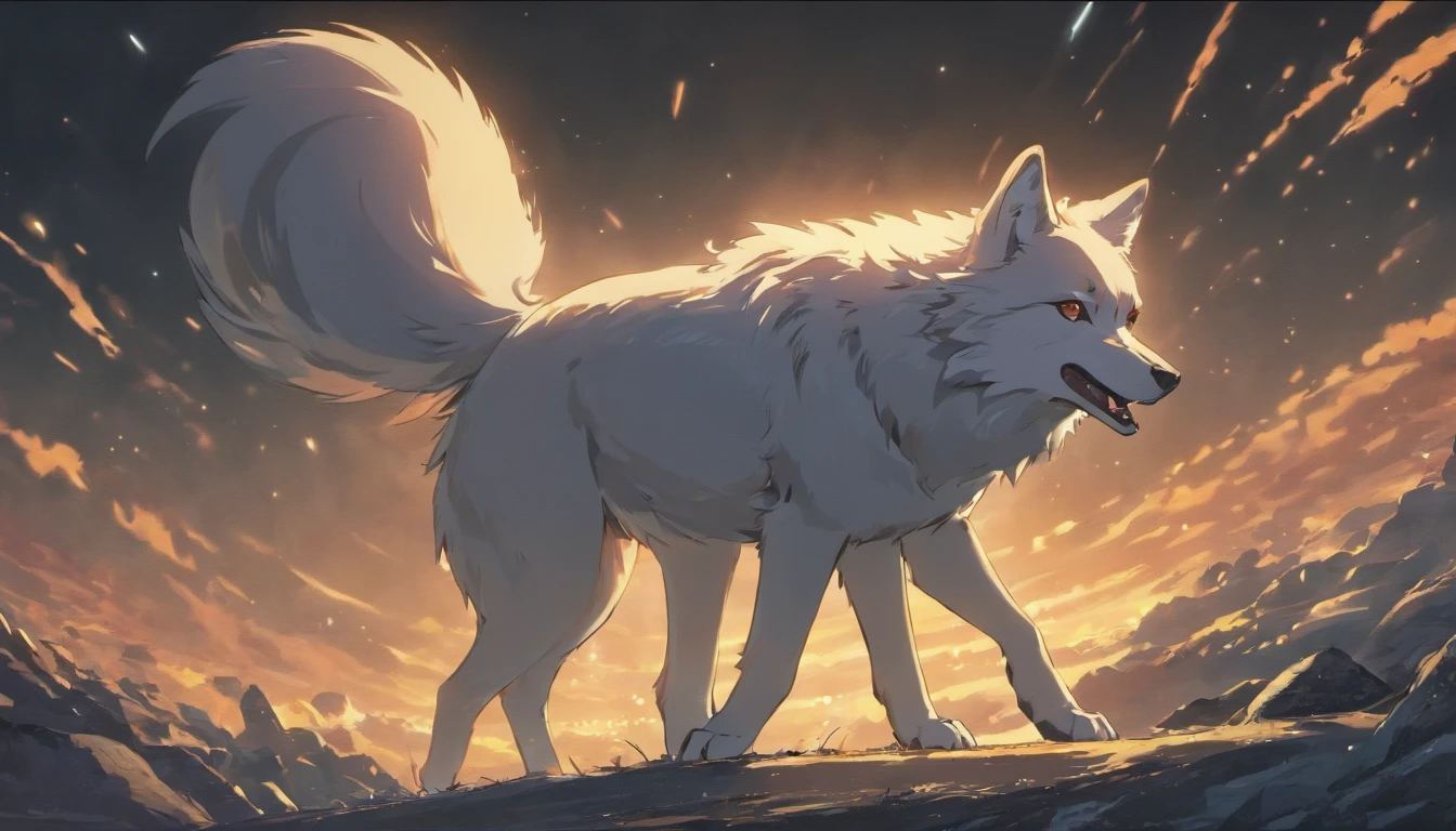 majestic wild wolf howl to the moon., natural habitat, side view, powerful presence and vibrant coating. distant shot.