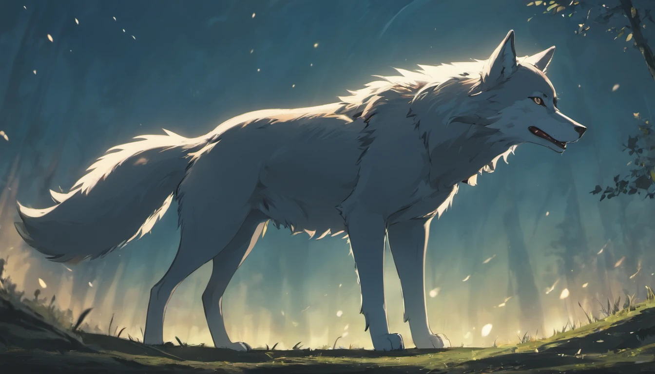 A majestic wild landscape. wolf standing in its, side view, showing its powerful presence and vibrant coating. howling at the moon.