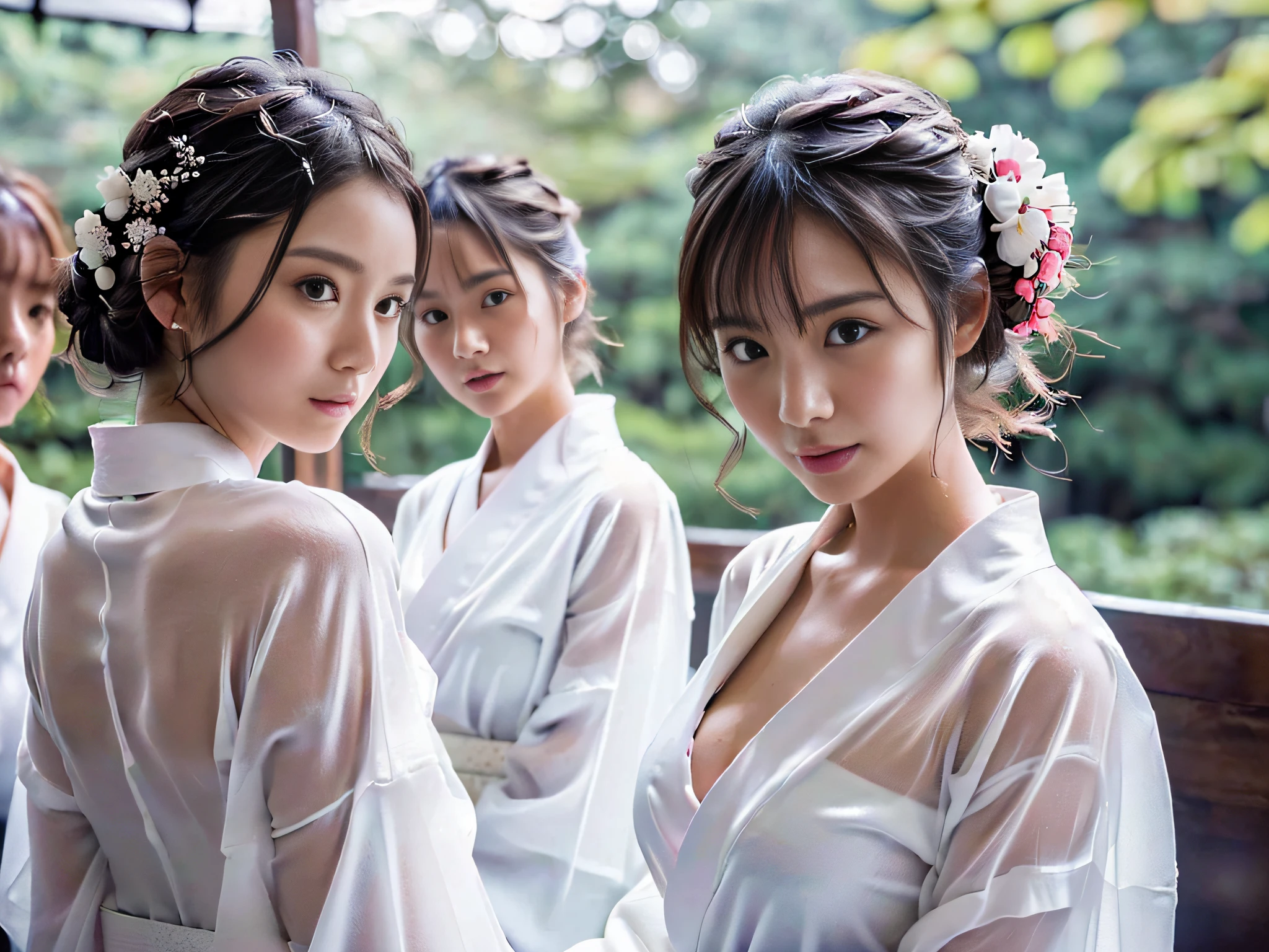(1 Girl: 1.3),Solo,__body-parts__, Official Art, Unity 16k Wallpaper, Chest Opens Kimono shifts and shoulders are visible, super detailed, beautiful and aesthetic, beautiful, masterpiece, top quality, kimono, silk robe, origami spell, elegance, disheveled, bust top, kimono up to the waist, hiding breasts with hands