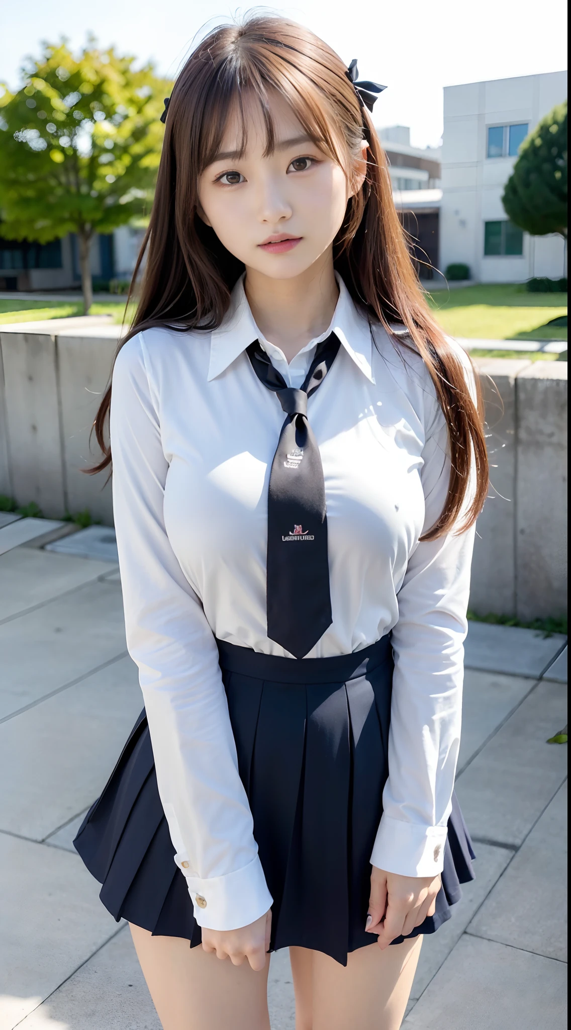 Beautiful girl wearing black thigh socks、fluttering gray miniskirt、Thicker thighs