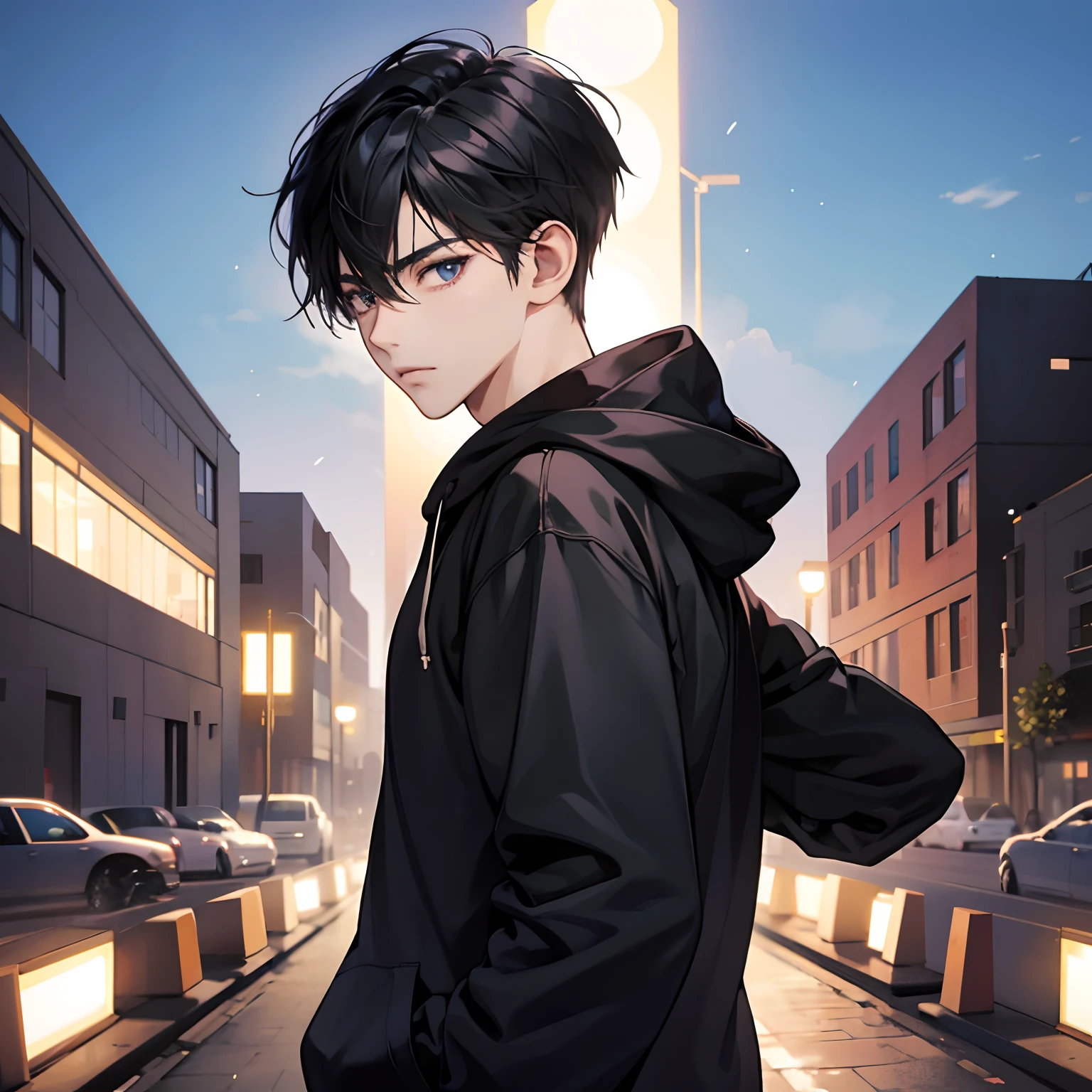 Cartoon drawing of a person wearing a black hoodie, As an anime character, In an anime style, In anime style, Male anime style, Anime Boy, anime style only, anime styled, anime art style, anime styled」, in a hoodie, Very anime style, subtle anime style, young anime man, Style Anime, Wearing a black hoodie、Black hair、high-level image quality、1人、8K、a cool、Beautiful eyes