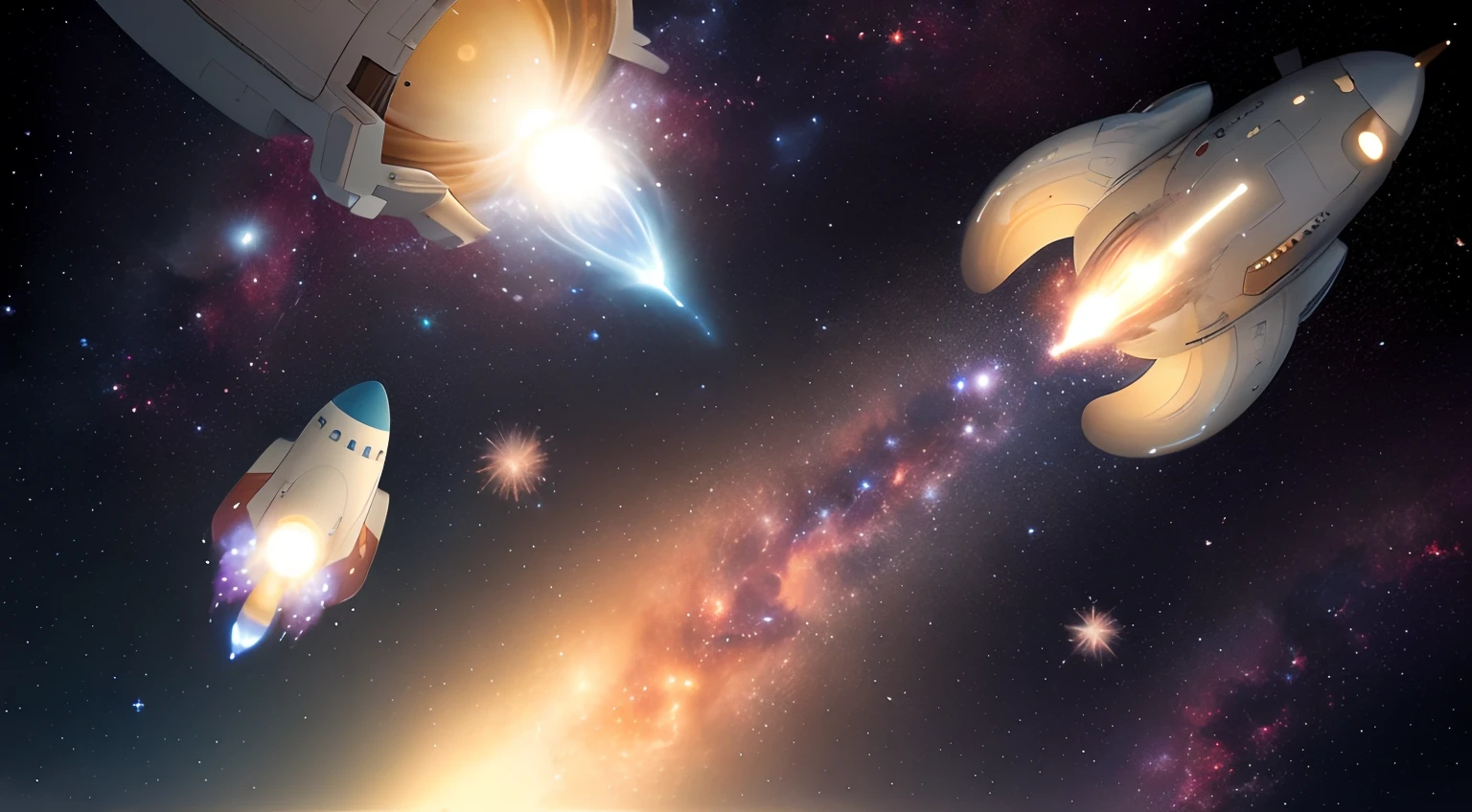 galaxies, rocket, planets, stars cute illustration, cute art, digital art, whimsical, cute features, illustrations, calm and cozy, detailed digital art