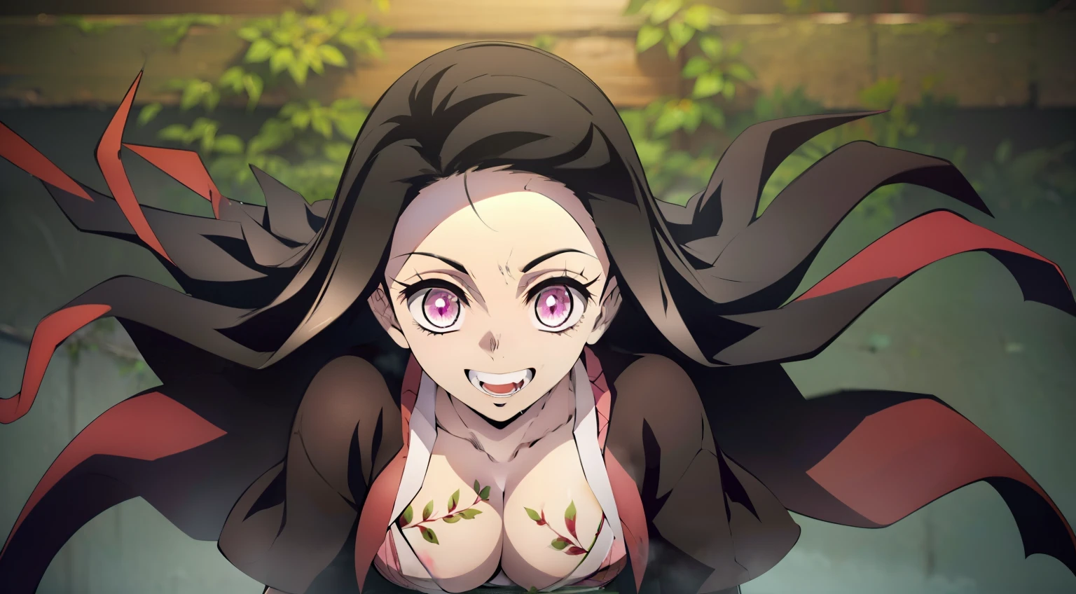 Erotica, Very sexy ass, waist, legsupms, Extraordinarily beautiful composition, naked breasts, erotic pose, (Body Full 1.1.), ultra sharp image, Beautiful figure, Gloomy sexy pose background, in full height, ssmile, Adorable smile, leaning on the wall, stands sideways, ultra detail face, Ultra Transparent, Nezuko Kamado from Demon Slayer, ultra sharp image, Ultra Beautiful, lovely small breasts. black hair, Transition to red, Japanese bath, Beautiful figure, taut clothes, black cape on pink kimano, big breastes, Smiling, green colored eyes, handsome body, sexy clothes, Beautiful eyes, very detailed eyes, Very detailed face, handsome body, Cherecter Desing, Sex position, Very detailed, Detailed body, Detailed hands, Detailed, Vibrants, Detailed Face, sharp-focus, WLOP, artgerm, anime art, Vibrants, Detailed Face, Hugh Details, sharp-focus, Very drooping face, A detailed eye, super fine illustration, better shadow, finely detail, Beautiful detail