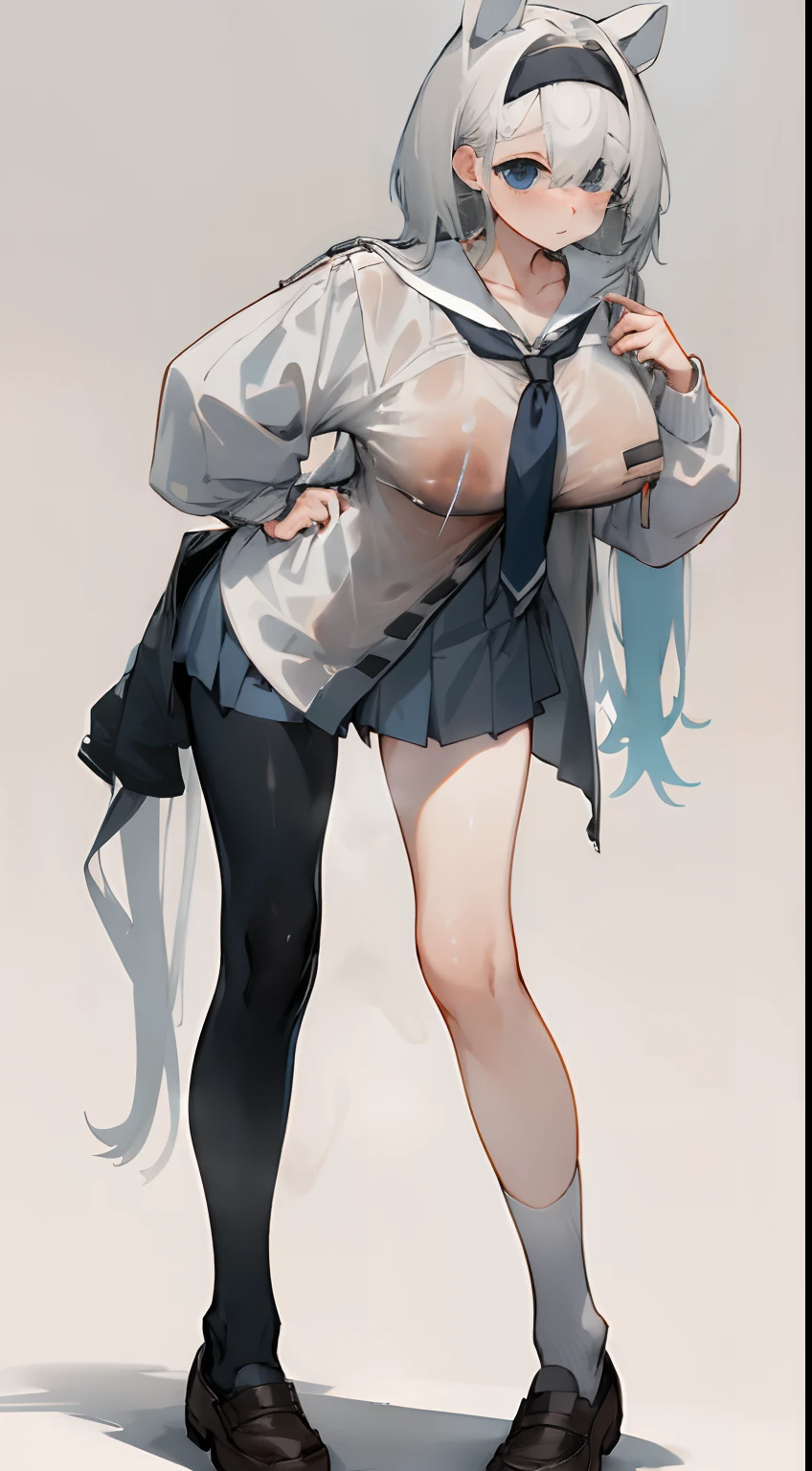 Leakage out of the collarbone,Neck leakage,school uniform,knee length socks,standing straight,Student leather shoes,boobgasm,Blank background,soaked pubic hair,Clothes are soaked,Exposed skin,dual horsetail,frock
