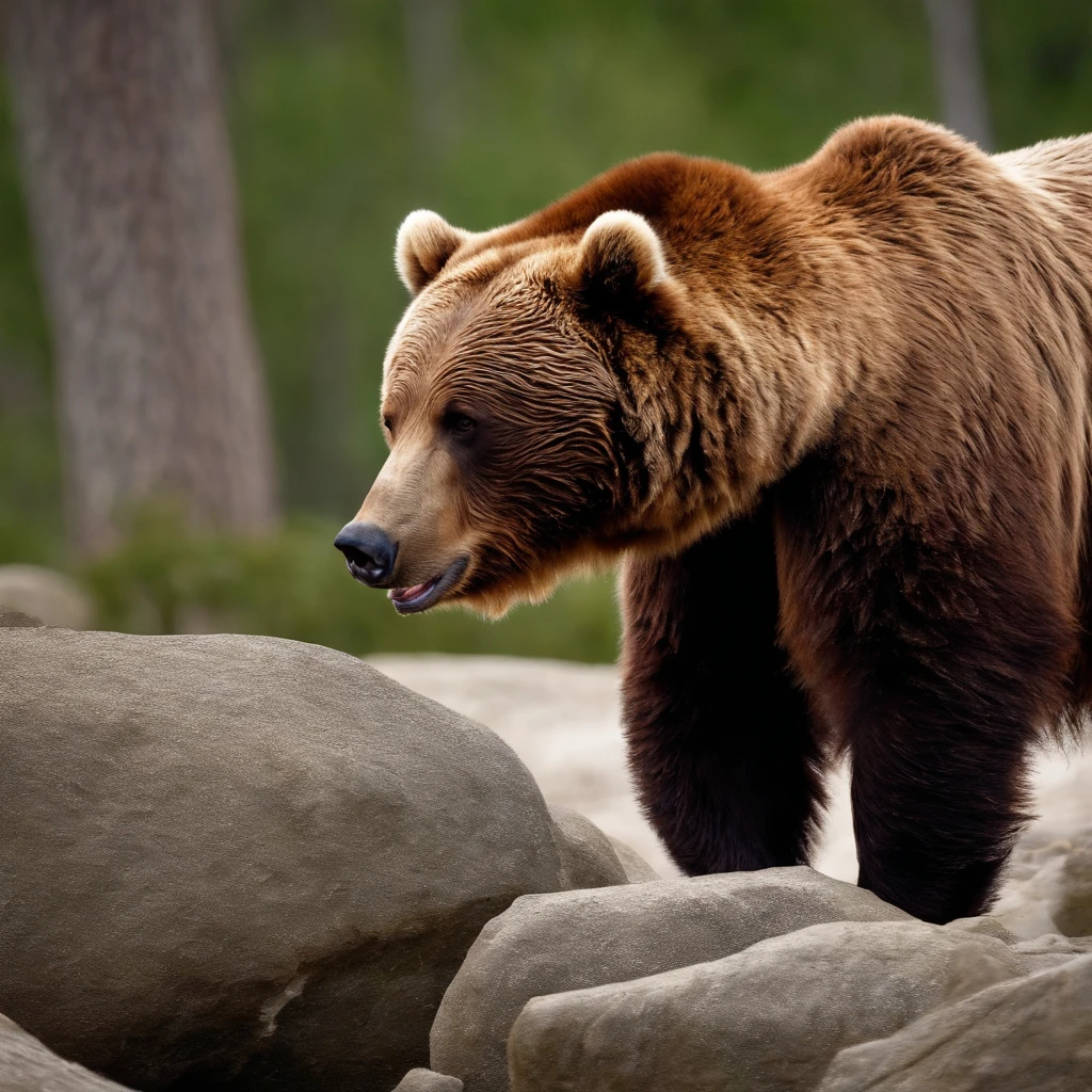 A brown bear standing up on its hind legs and menacing