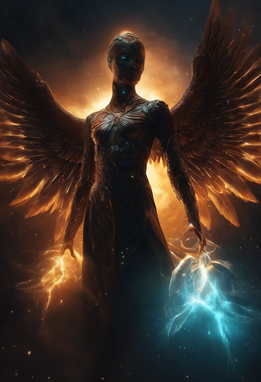 Cosmic Fallen Angel, glowing light eyes, Biomechanical, eerie, Creepy, nightmarish, Very bright colors, Light particles, with light glowing, Mshiv, wallpaper art, UHD wallpaper Cosmic Fallen Angel, glowing light eyes, Biomechanical, eerie, Creepy, nightmarish, Very bright colors, Light particles, with light glowing, Mshiff, wallpaper art, UHD wallpaper cosmic fallen angel, olhos claros brilhantes, Biomechanicals, estranho, assustador, Pesadelo, cores muito brilhantes, light particles, com luz brilhante, Mshiff, Arte do papel de parede, Papel de parede UHD