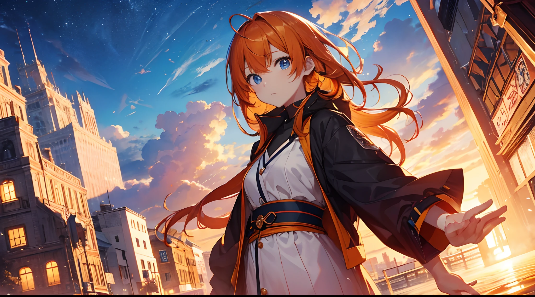 top-quality、masutepiece、1womanl、独奏、20yr old、Orange hair、Blue Eye、