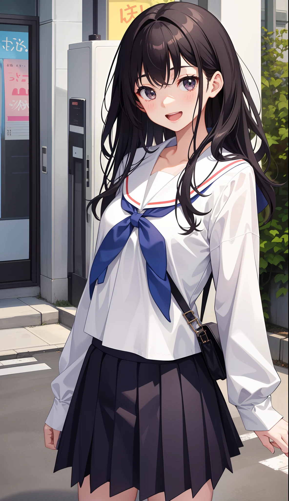 1girl in、A smile、The shirt、skirt by the、(small tits)Chilarism、Japan High School Student Uniform、serafuku、summer clothing、(Sheer Bra)、Upper body portrait、Dynamism!!Running with the wind、