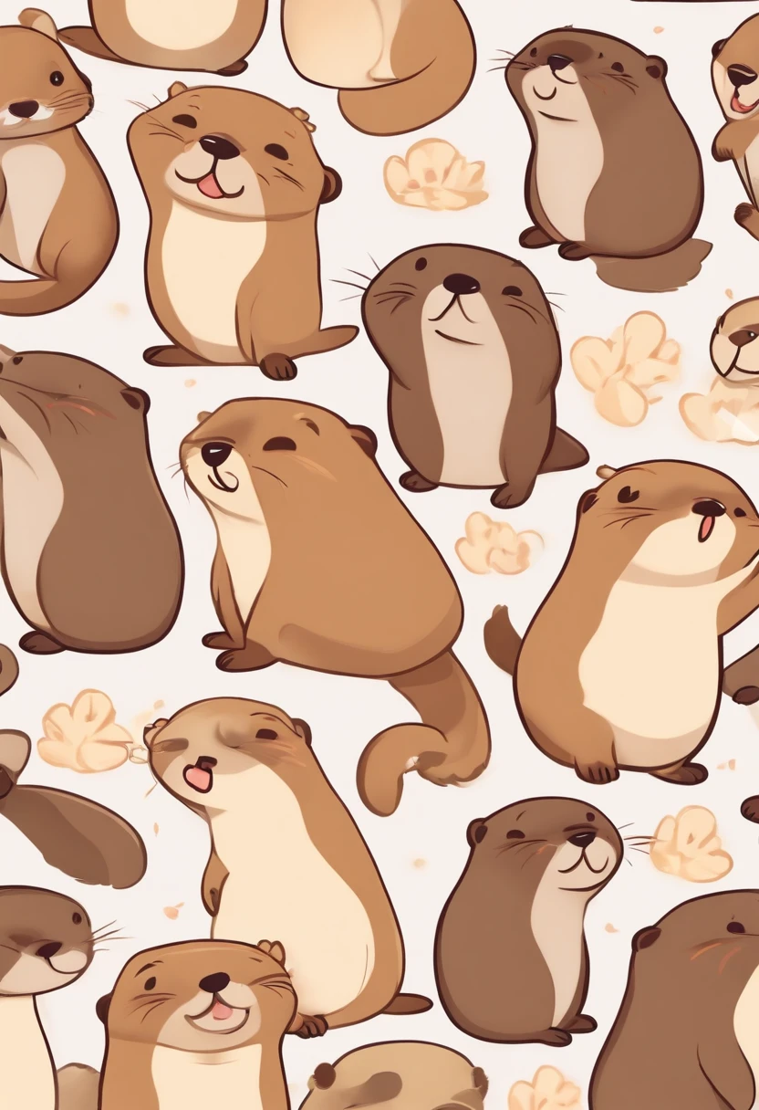 Close-up of cartoon otters with different facial expressions, Cute otter, 2 beards from the left and right cheeks, cute expression, cute face, kawaii cute dog, full of expressions, kawaii, so cute, seal, cute cartoon, Cutie, cute artwork, kawaii cutest sticker ever, neutral expresion, Cute, Cute otter sailor eats cake, telegram sticker design, expressions, stickers illustrations, kawaii chibi, sticker sheet
