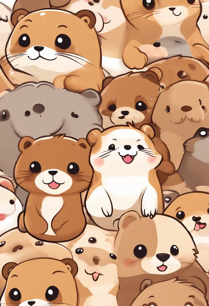 Close-up of cartoon otters with different facial expressions, Cute otter, 2 beards from the left and right cheeks, cute expression, cute  face, kawaii cute dog, full of expressions, kawaii, so cute, seal, cute cartoon, Cutie, cute artwork, kawaii cutest sticker ever, neutral expresion, Cute, Cute otter sailor eats cake, telegram sticker design, expressions, stickers illustrations, kawaii chibi, sticker sheet