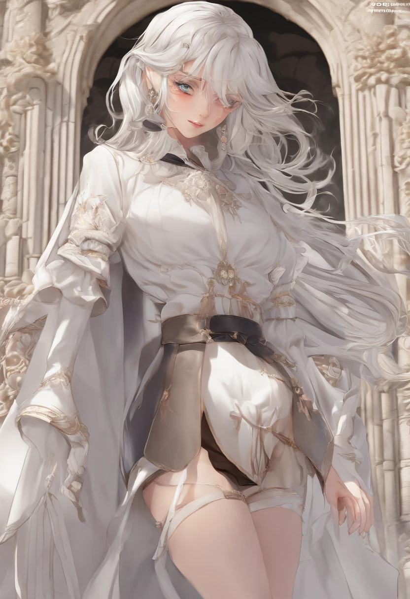 ulzzang-6500-v1.1, (RAW photo:1.2), (Photorealistic:1.4), Beautiful detailed girl, Very detailed eyes and face, beautiful detail eyes, ridiculous, Incredibly ridiculous, huge filesize, Super detailed, High Resolution, Very detailed, Best Quality, Masterpiece, ((fashion clothing with diverse colors)), illustartion, Very detailed, computer graphics, Unified, 8k wallpaper, Amazing, finely detail, Masterpiece ,Best Quality, very detailed wallpaper Computer graphics uniform 8k, Light on the face, movie lighting, 1girl, 25 years, Long white hair, side splits, (big breasts), ()), (eyeglasses), ((dynamicpose))), ((sexy pose))), (camel toe), (half), (pantyhouse)), ((black hip skirt)) Spreading your legs, ((Pink panties are visible))