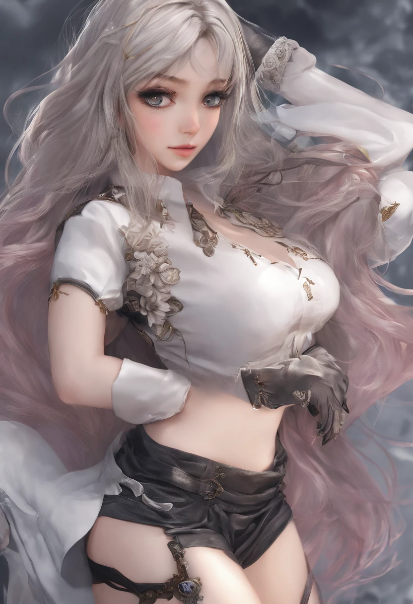 ulzzang-6500-v1.1, (RAW photo:1.2), (Photorealistic:1.4), Beautiful detailed girl, Very detailed eyes and face, beautiful detail eyes, ridiculous, Incredibly ridiculous, huge filesize, Super detailed, High Resolution, Very detailed, Best Quality, Masterpiece, ((fashion clothing with diverse colors)), illustartion, Very detailed, computer graphics, Unified, 8k wallpaper, Amazing, finely detail, Masterpiece ,Best Quality, very detailed wallpaper Computer graphics uniform 8k, Light on the face, movie lighting, 1girl, 25 years, Long white hair, side splits, (big breasts), ()), (eyeglasses), ((dynamicpose))), ((sexy pose))), (camel toe), (half), (pantyhouse)), ((black hip skirt)) Spreading your legs, ((Pink panties are visible))