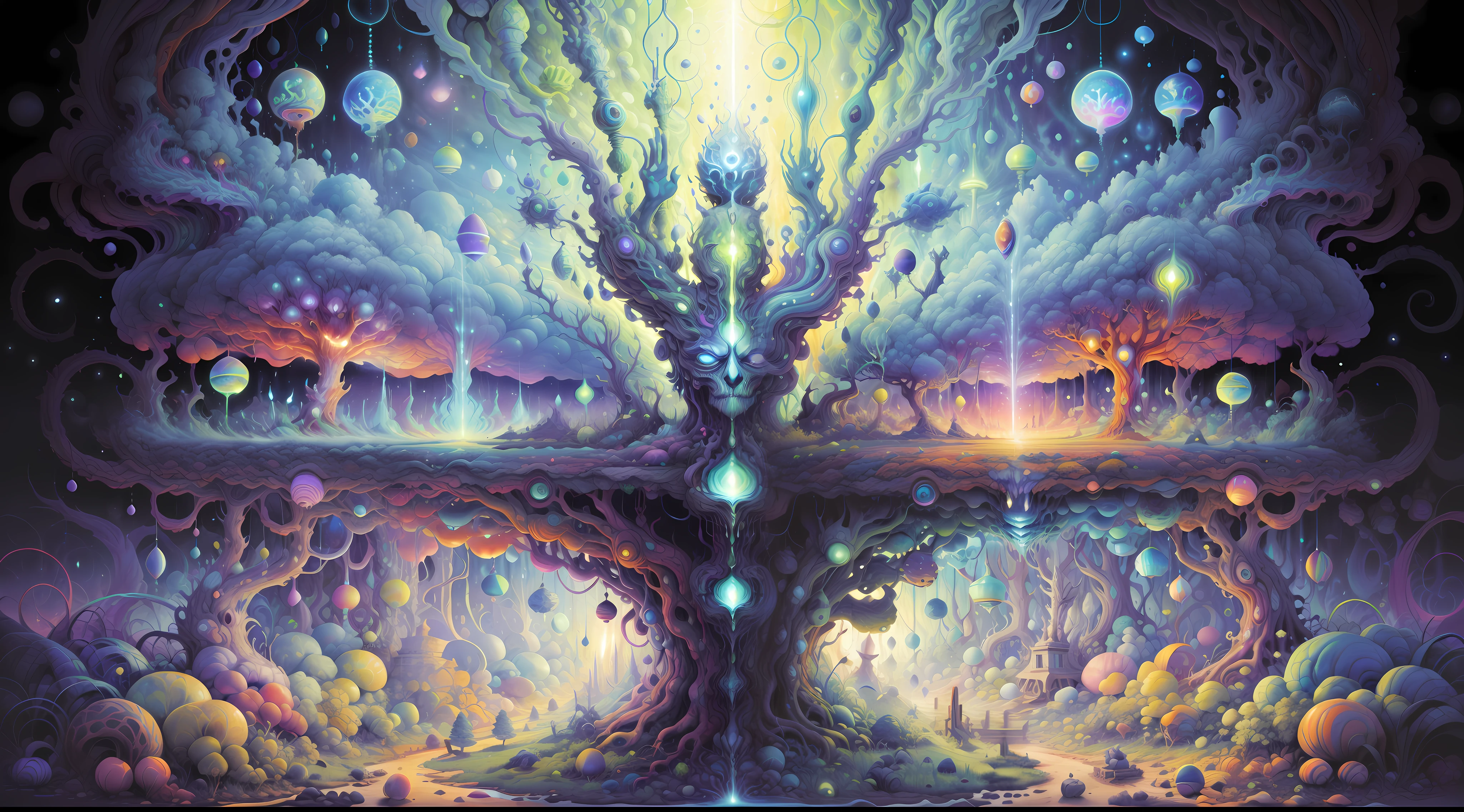16k, Digital art , Digital illustration like oil painting , high quality, beautiful_terrorific, visionary art, Surrealistic hyper resolution, chromatic, , psychedelic trip into DMT-5 effects, entropy , in the unified theory, spiritual human map and different form of connection without other multiples spiritual and organic intelligent creatures , Everything is one, everything is connected, reality is a type of energy network similar to grandmother's cross-stitch fabric, plasmatic-organic-energetic and spiritual, All the visual ecstasy is increased by of a little drops to acid lisergic 25 effects, The creative energy watches us, psycodelic cosmically horror, artistic inspired in Alex Gray & Hr Giger,