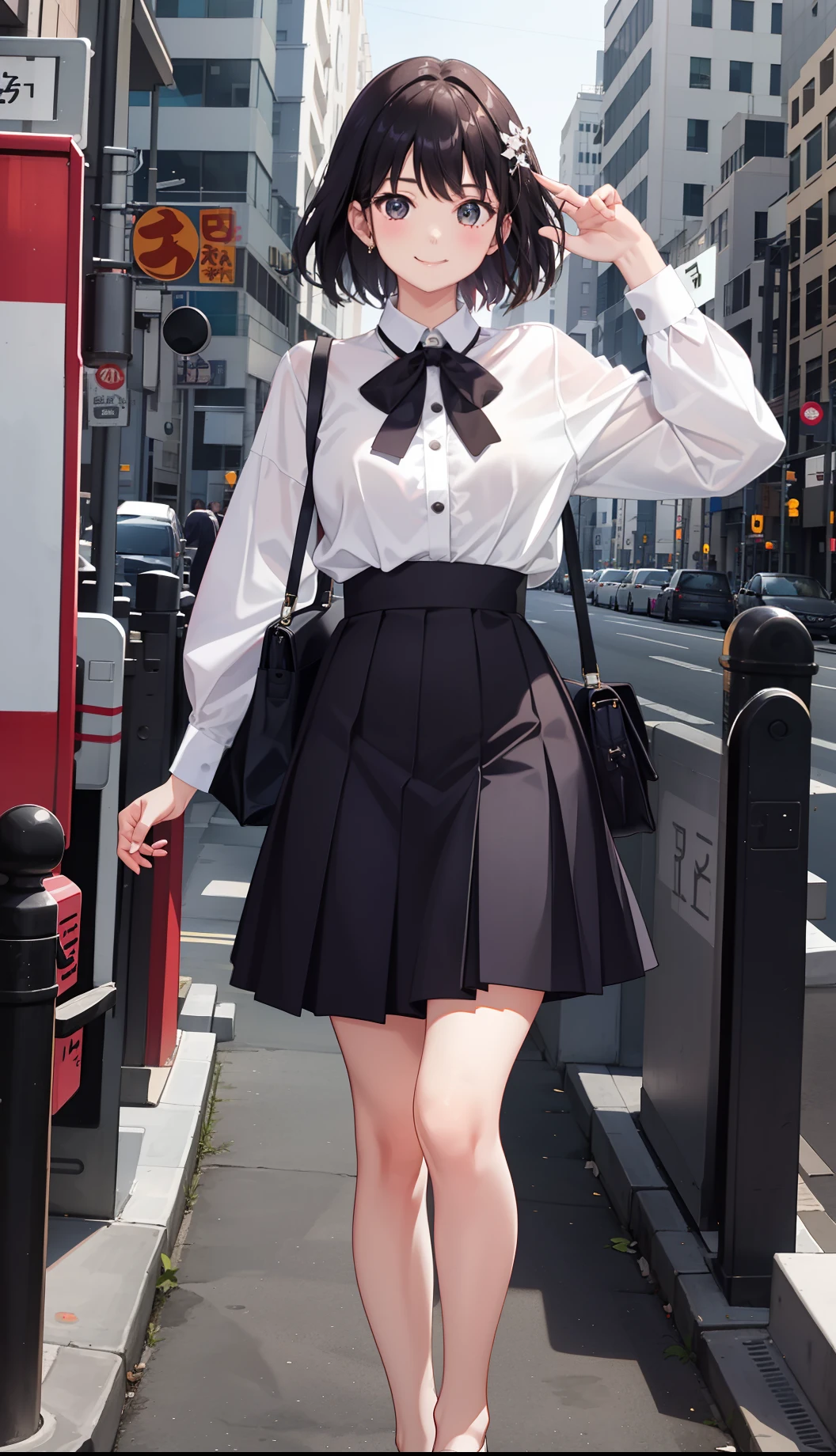1girl in、A smile、The shirt、Blouse、(paler)skirt by the、(small tits)Chilarism、movement、