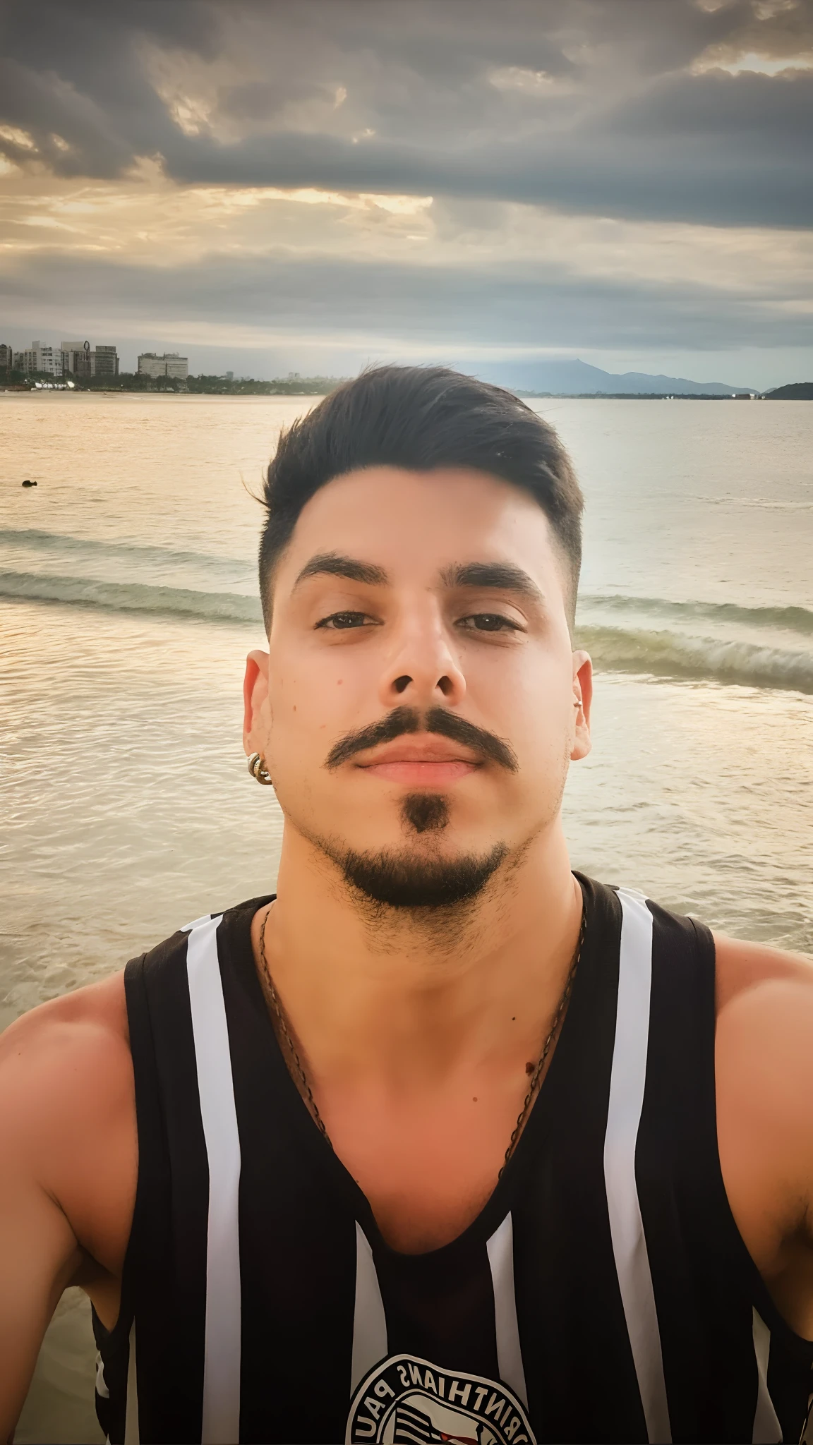 There's a man with a mustache standing on the beach, caio santos, andrew gonzalez, imagem de perfil, 2 3 anos, 2 7 anos, inspired by Antônio Parreiras, david rios ferreira, Cristiano Orrillo, andres rios, 2 8 anos, 2 9 anos, taken in the early 2020s