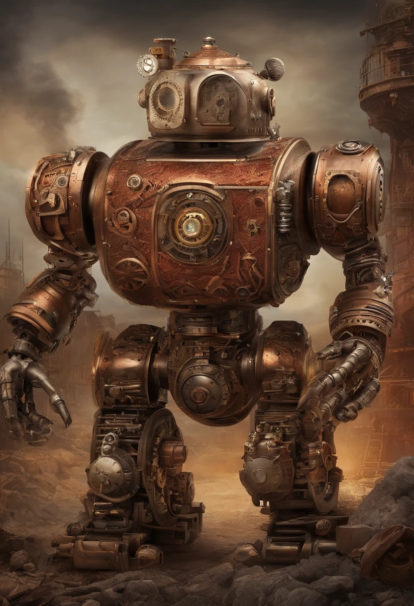 A toon Crazy whit a Big ONE a Only RED Eye Robot CCCP Soviet, and sEport team, tongs in hands, Tv head, pinhead, camouflage Gold Silver Pink Rusty, Ambient in a meteorite crater super detailed, center, beautiful, soft lighting, focused on the character, 4K resolution, photorealistic rendering,