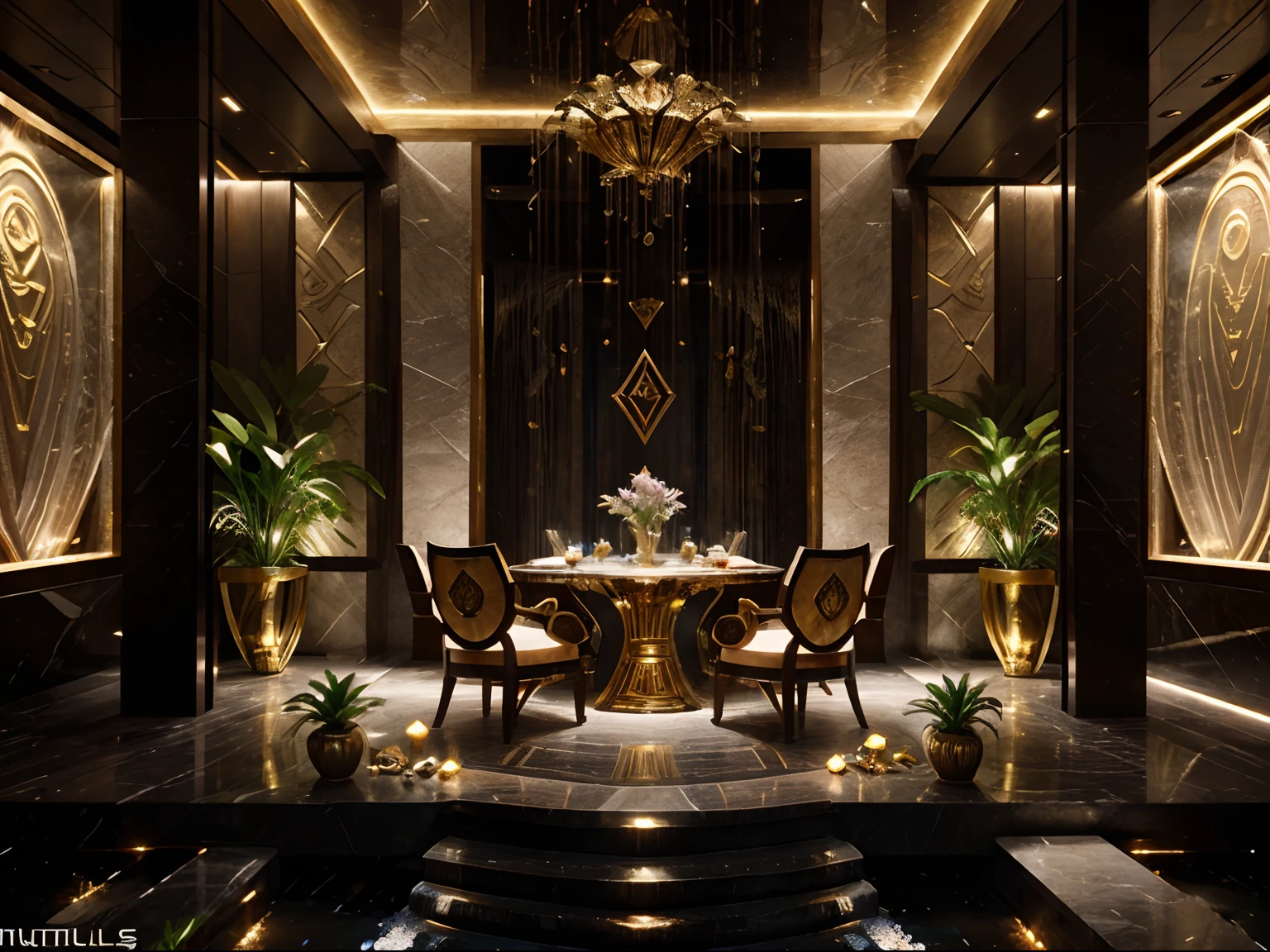 incredible luxurious futuristic restaurant in Ancient Vietnamese style with many ((lush plants)) (lotus flowers), ((amazing waterfalls)), (marble), ((precious minerals)), ((metals)), (gemstones), crystals, ((water)), futuristic luxury furniture, ((hieroglyphics)), (((ultra luxury))), – with ((beautiful lights)), Unreal Engine, HQ, 16k