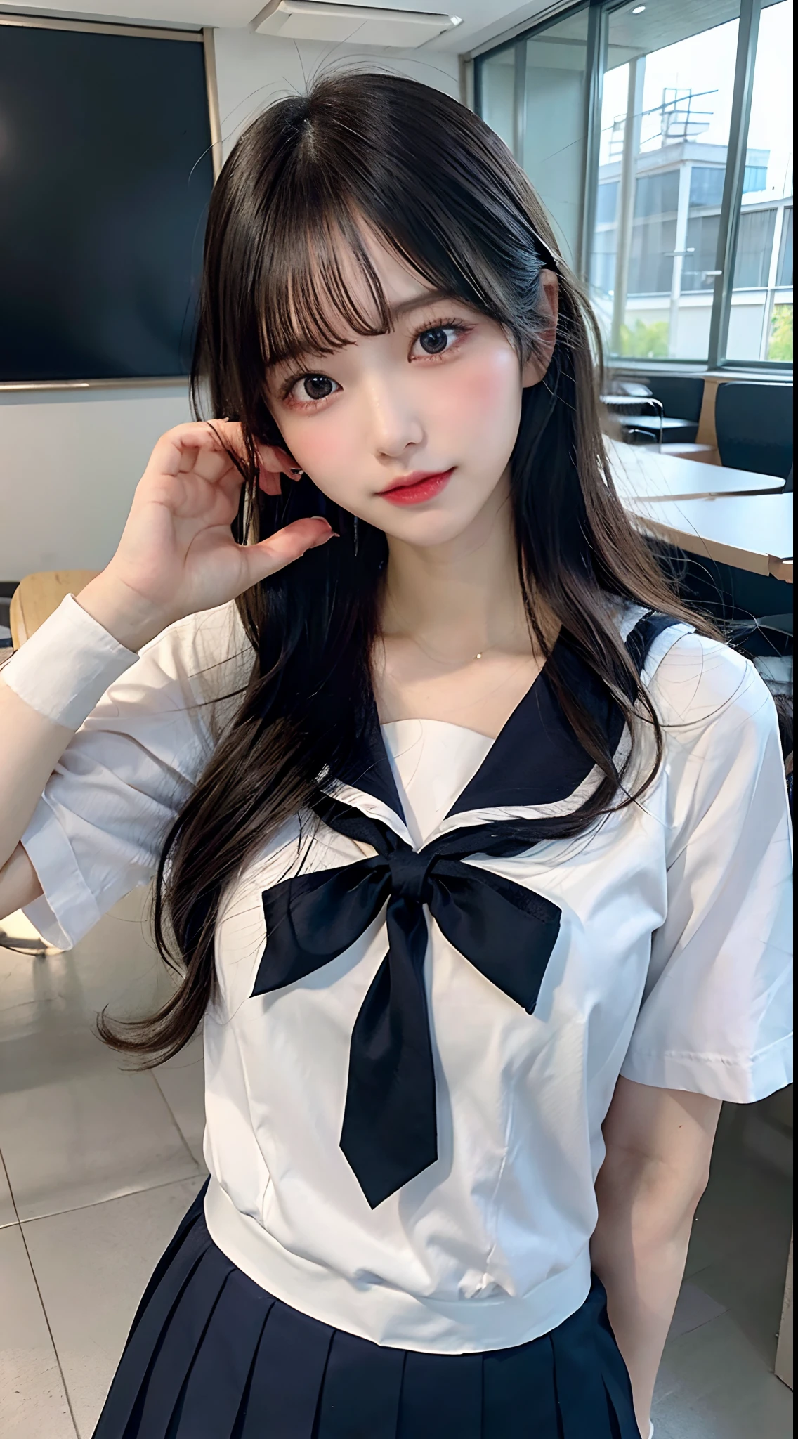 top-quality masterpiece 8K Masterpiece Face with ultra-detailed details Draw the face in detail One woman in sailor school uniform Upper body photo kawaii pose Photo from the chest up Focus on the face Kamimei Close-range photography The majority of users on the screen profetional lighting Cute sailor suit miniskirt fluttering Vibrant photo red blush Shyness perspiring agitation Happy expression Sullen expression Ecstatic look Sex appeal The neat and clean heroine of a dating simulation game Shiny wet crow hair Gloss Bruises and cuteness Buriko Unreality absurderes unbelievable Sailor School Uniform A sexy A sexy A sexy A sexy A sexy A sexy Mini childish Heavy bangs