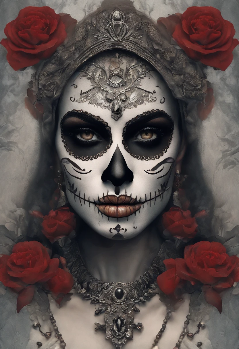 an oil painting in the style of WLOP of a woman with sugar skull paint and candles holding, in the style of realistic fantasy artwork, digital airbrushing, tanya shatseva, contrasting lights and darks, pixel art, exaggerated facial features, Ruben Maya
*a woman with a sugar skull makeup and roses around her head, celebrating day of the dead, dia de los muertos, day of the dead, dia de muertos, dia de los muertos. 8 k, la catrina, jen bartel, (dia de los muertos), day of all the dead, ( dia de los muertos ), Negative prompt: (worst quality, low quality, 3d, 2d), open mouth, tooth, ugly face, old face, double heads, extra limbs
Steps: 55, Sampler: Euler a, CFG scale: 7.0, Seed: 1345639005, Size: 768x1152, Model: copax_melodies_xl_beta2: 74c8901022ae", Version: v1.6.0.40-2-gbf9b3cf, TaskID: 650040315251726033