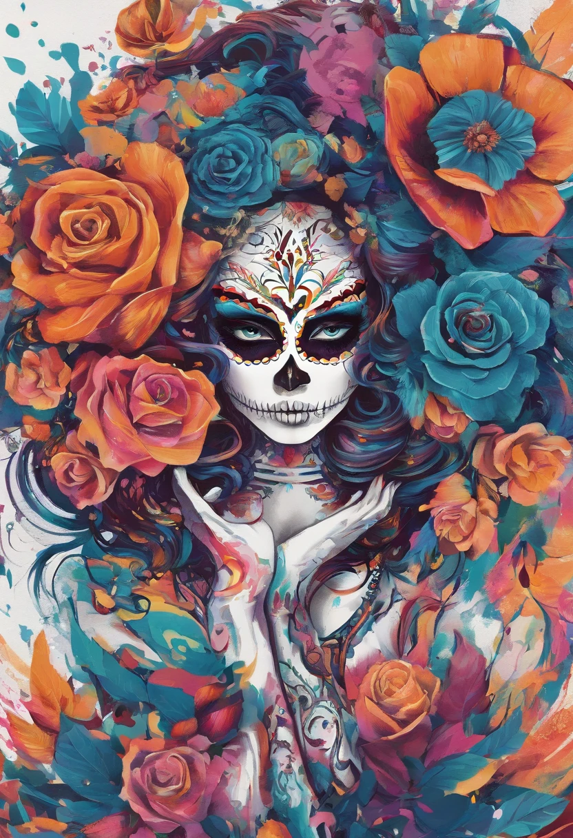 an oil painting in the style of WLOP of a woman with sugar skull paint and candles holding,  in the style of realistic fantasy artwork,  digital airbrushing,  tanya shatseva,  contrasting lights and darks,  pixel art,  exaggerated facial features,  Ruben Maya
*a woman with a sugar skull makeup and roses around her head,  celebrating day of the dead,  dia de los muertos,  day of the dead,  dia de muertos,  dia de los muertos. 8 k,  la catrina,  jen bartel,  (dia de los muertos),  day of all the dead,  ( dia de los muertos ), Negative prompt: (worst quality,  low quality,  3d,  2d),  open mouth,  tooth, ugly face,  old face,  double heads,  extra limbs
Steps: 55, Sampler: Euler a, CFG scale: 7.0, Seed: 1345639005, Size: 768x1152, Model: copax_melodies_xl_beta2: 74c8901022ae", Version: v1.6.0.40-2-gbf9b3cf, TaskID: 650040315251726033