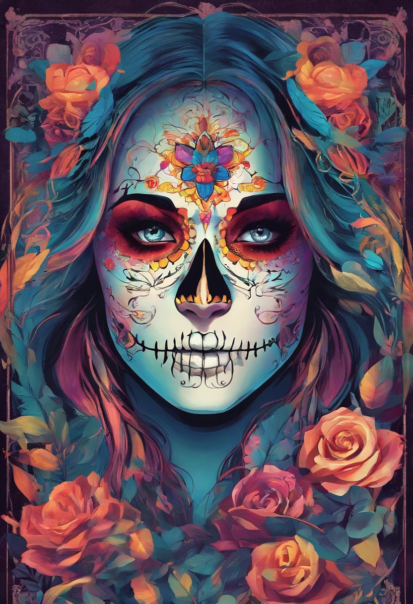 Arafed Woman with sugar skull makeup and flowers in her hair, dia de los muertos. 8 mil, Jen Bartel, dia de los muertos, dia de muertos, Every day dead, Day of the Dead, ( dia de los muertos ), (dia de los muertos), Reina de los muertos, Portrait of a sugar skull