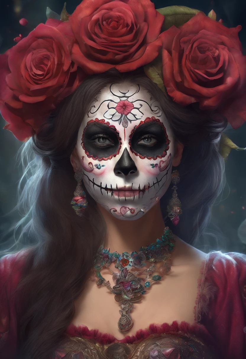 an oil painting in the style of WLOP of a woman with sugar skull paint and candles holding, in the style of realistic fantasy artwork, digital airbrushing, tanya shatseva, contrasting lights and darks, pixel art, exaggerated facial features, Ruben Maya
*a woman with a sugar skull makeup and roses around her head, celebrating day of the dead, dia de los muertos, day of the dead, dia de muertos, dia de los muertos. 8 k, la catrina, jen bartel, (dia de los muertos), day of all the dead, ( dia de los muertos ), Negative prompt: (worst quality, low quality, 3d, 2d), open mouth, tooth, ugly face, old face, double heads, extra limbs
Steps: 55, Sampler: Euler a, CFG scale: 7.0, Seed: 1345639005, Size: 768x1152, Model: copax_melodies_xl_beta2: 74c8901022ae", Version: v1.6.0.40-2-gbf9b3cf, TaskID: 650040315251726033