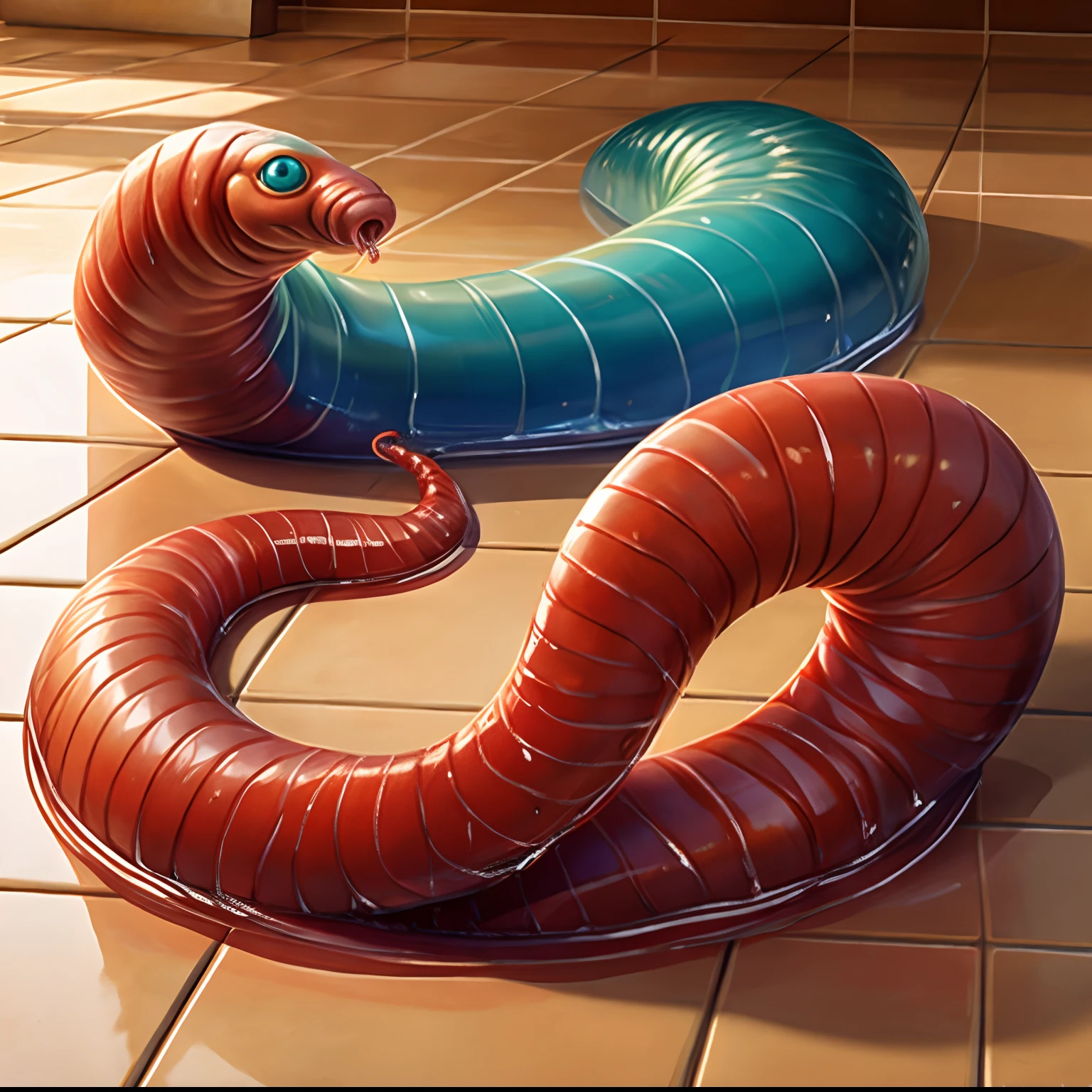COnjoined naked lamia Erza with three heads and huge fake siliconed tits