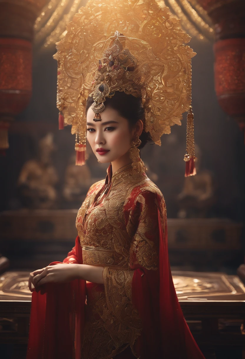4K,Femme asiatique，Traits du visage exquis, Silhouette voluptueuse, armure，Dirigez la Légion des monstres, Une expression résolue, Couleurs très vives,particules de lumière, avec une lumière brillante, Mshiv, Art du papier peint, Fond d’écran UHD