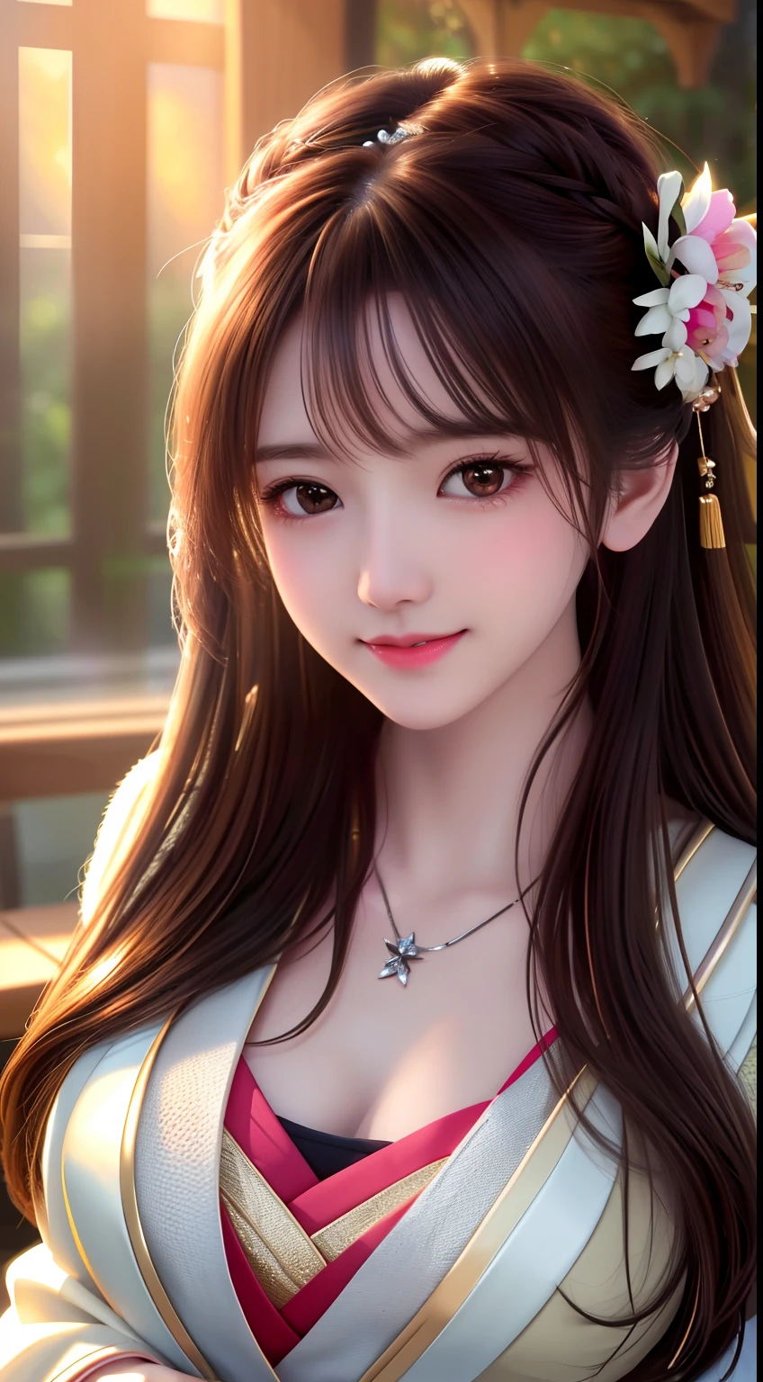 best quality, masterpiece, highres, 1girl,blush,(seductive smile:0.8),star-shaped pupils,china hanfu,hair ornament,necklace, jewelry,Beautiful face,upon_body, tyndall effect,photorealistic, dark studio, rim lighting, two tone lighting,(high detailed skin:1.2), 8k uhd, dslr, soft lighting, high quality, volumetric lighting, candid, Photograph, high resolution, 4k, 8k, Bokeh