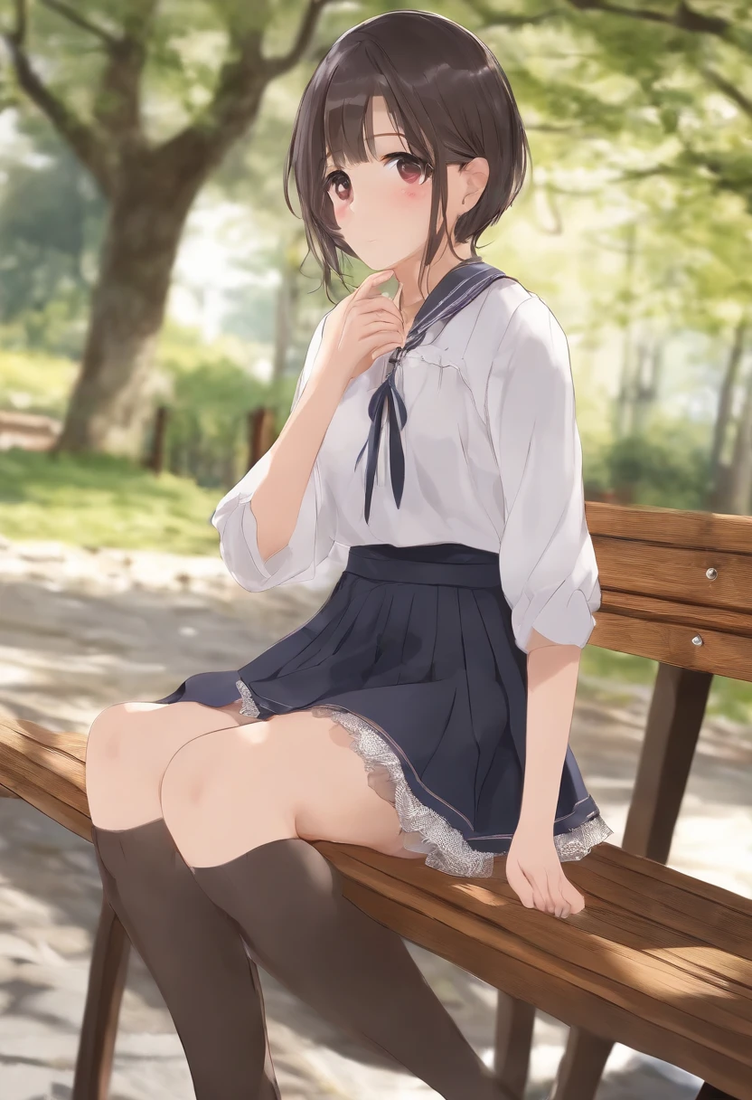 short-cut　barechested　teats　small tits　Vagina visible　Open legs　人物　a junior high school student