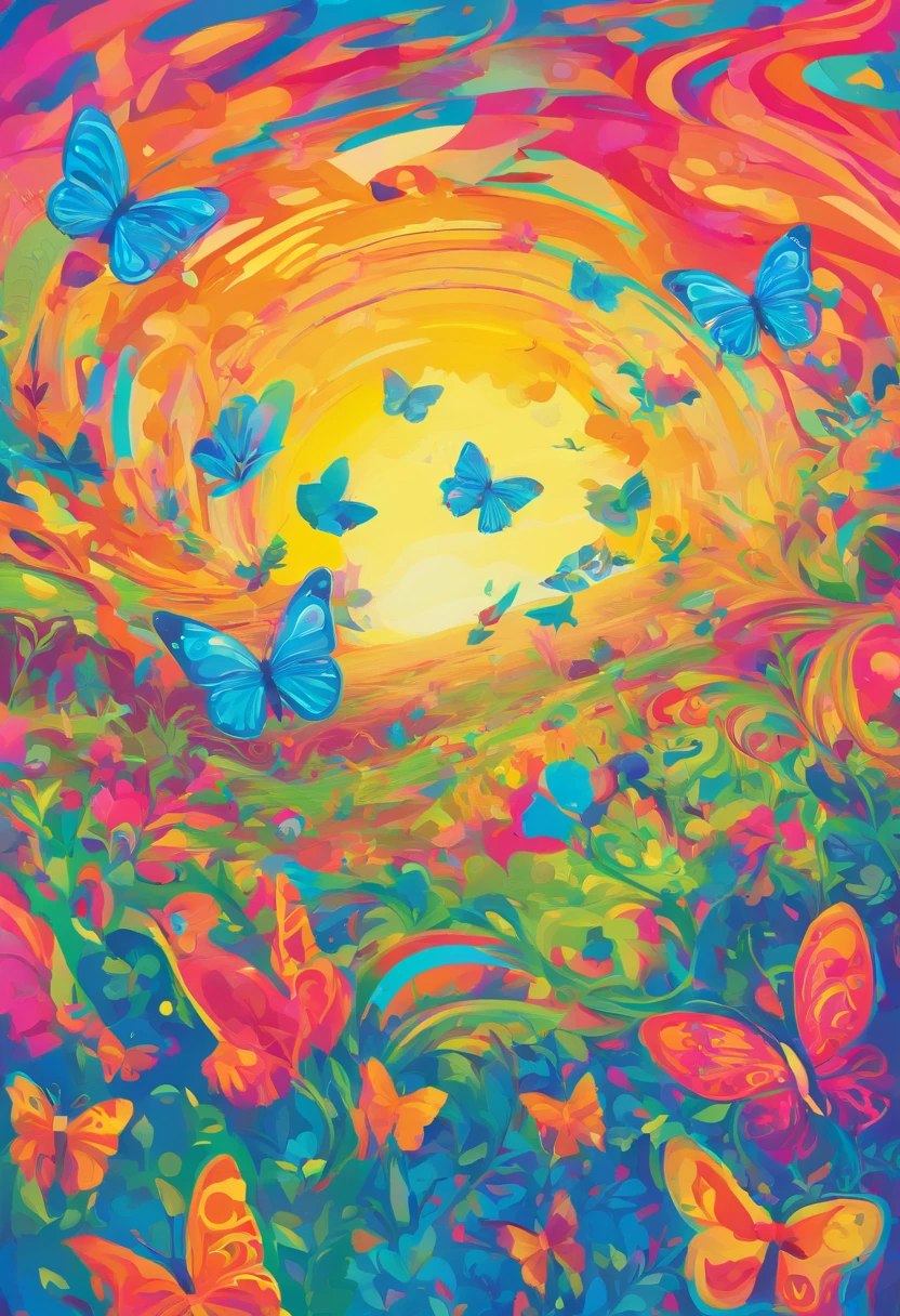 view of the meadow with blue skies and butterflies