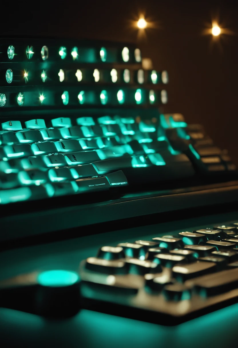 Circular keyboard,Aquamarine colored lights,Large and small stars twinkle