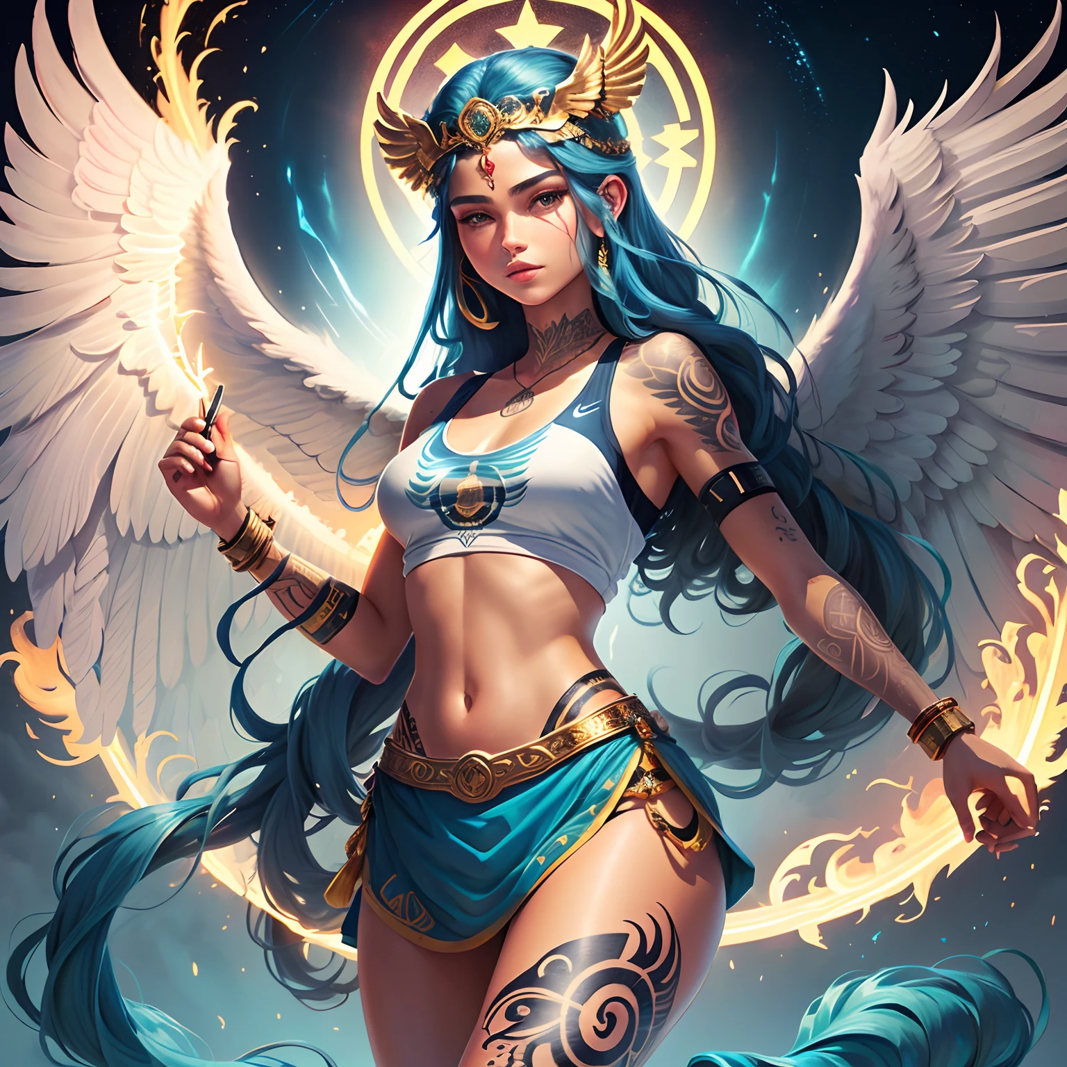 Drawing a tattoo illustration of Nike, the goddess of victory