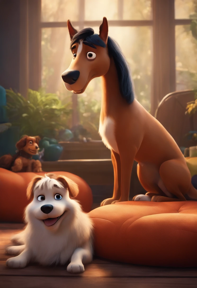 Disney-Pixar-style dogs, hightquality, top-quality,One horse