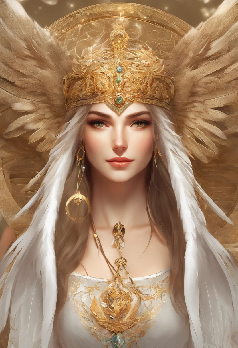 outside border, Close-up, Sony FE GM, surrealism, suprerralistic, hyper HD, Masterpiece, ccurate, Textured skin, Super detail, High details, High quality, Award-Awarded, Best quality, A high resolution, 8K, Anatomically correct，fanciful，mito，
（An all-white owl standing on Athena's shoulder close-up），（Hooters：1.37），（Stand on Athena's shoulders），（Stand on the shoulder:1.37） The owl's face is round, largeeyes, very large eyes, short, Curved beak, short, Dense all-white feathers, Thick claws, It has various patterns on its plumage. It is a unique and beautiful creature，The wonders and wisdom of nature are showcased ， （atenea：0.8），The eyes of the goddess were bright and large, Charming and majestic, Her facial contours are elegant and refined, The Greek nose is straight, Her hair is blonde or dark, Long and smooth, And her mouth is often pursed tightly, Show her determination and determination. Her skin is fair and flawless, ivory skin, Dignified and beautiful, Wear yours with a delicately embroidered dress, Wear a helmet crown in battle, In his right hand he holds a spear, In his left hand, He was holding a golden tassel in his hand, The image of Egis is characterized by a shining golden glow, He wore an olive branch on his head, Symbol of peace close-up, Close-up, Sony FE GM, surrealism, suprerralistic, hyper HD, Masterpiece, ccurate, Textured skin, Super detail, High details, High quality, Award-Awarded, optimum