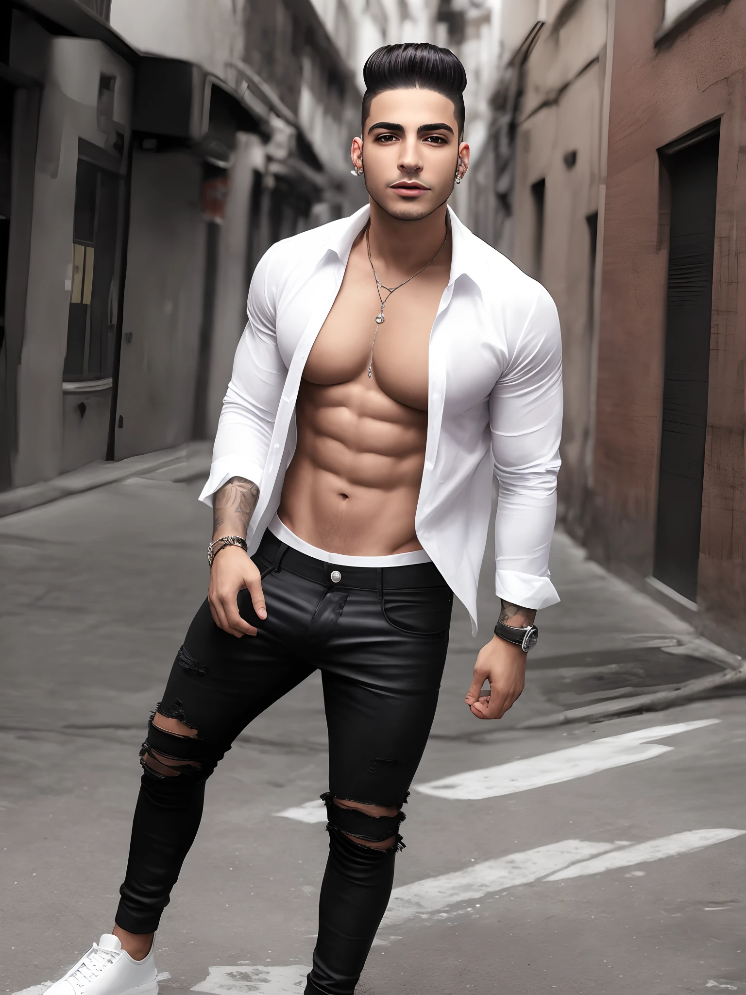 Maluma in a torn up shirt