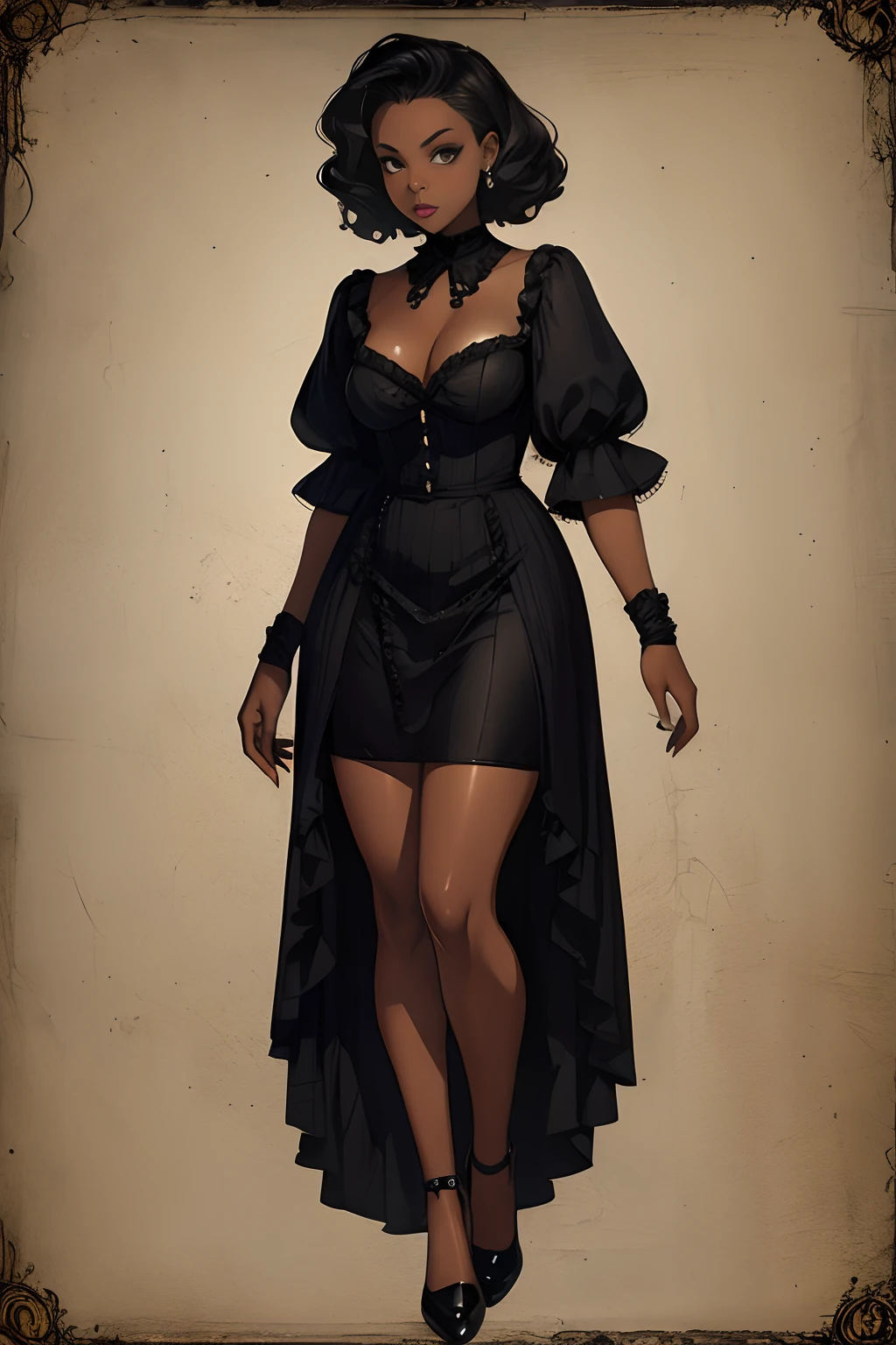 Araffe's wife in a flappper costume holding a wand and wearing a headband, melindrosa, Anos 20, fantasia, Traje de alta qualidade, rugindo vinte anos, 1920s vibes, 1 9 2 0 s estilo pano, Era do Jazz, saia preta curta, 1 9 2 0 s estilo, Estilo dos anos 1920 uma mulher negra, mulata, morena, imagem de ,corpo inteiro, cabelo afro caindo para a frente, Rasta type but braided,
