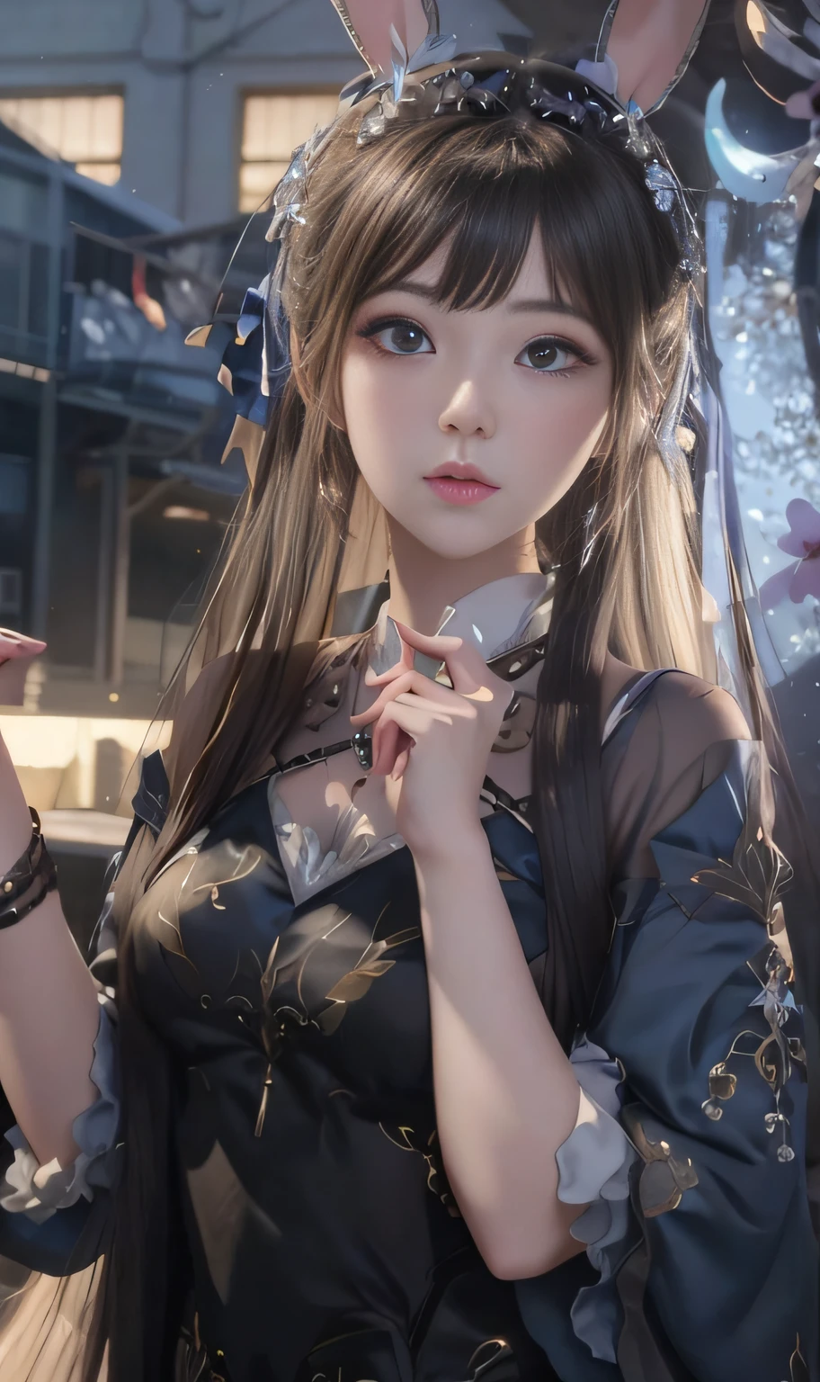 Anime girl with long hair and bunny ears holding a mobile phone, Guviz, Guviz-style artwork, trending on cgstation, Beautiful anime girl, Anime style. 8K, Realistic anime 3 D style, 3 d anime realistic, Smooth anime CG art, trending at cgstation, attractive anime girls, style of anime4 K