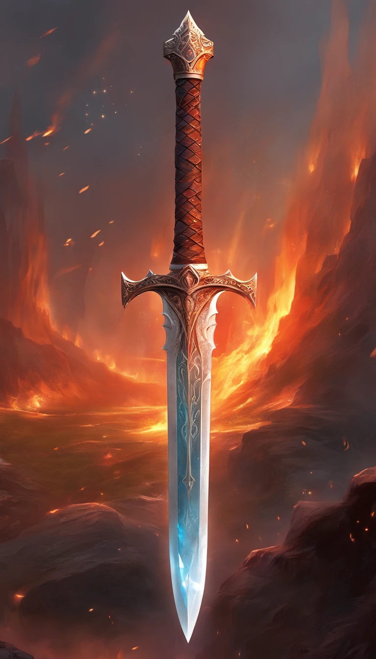 A large, legendary sword with fiery details