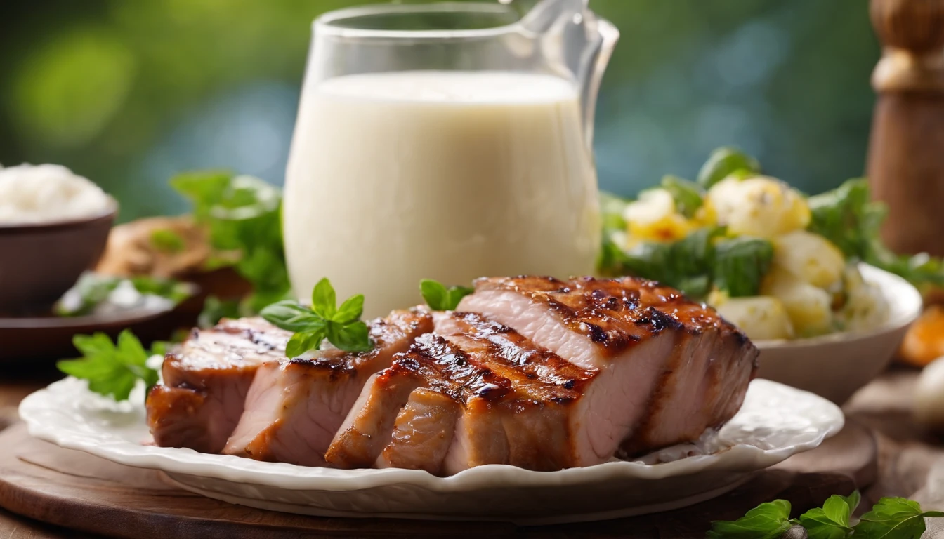 Grilled pork with fresh milk 4k images