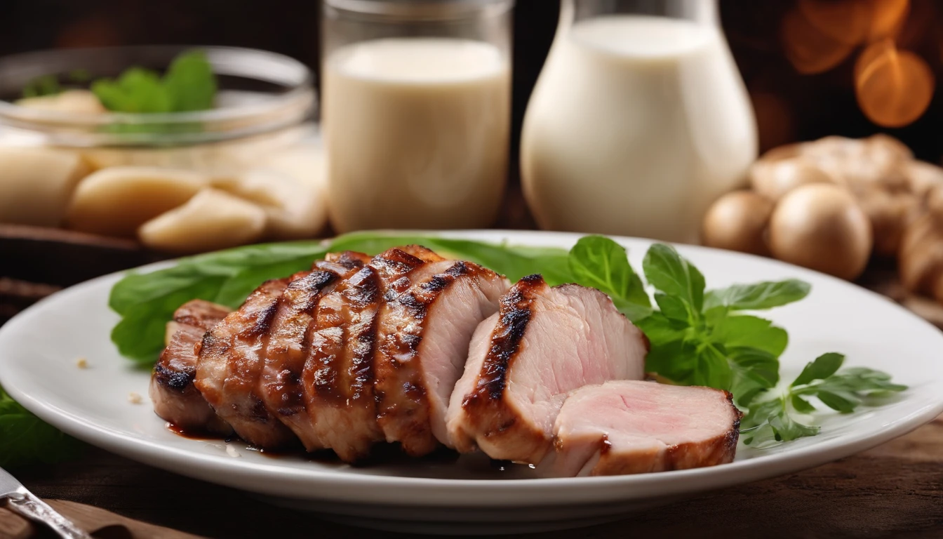 Grilled pork with fresh milk 4k images