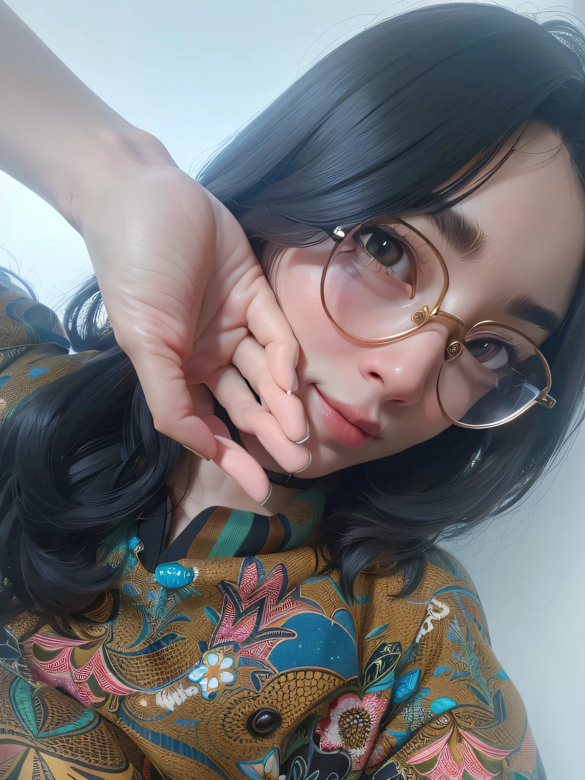 there is a woman with glasses posing for a picture, with glasses, spectacled, 2 8 years old, with glasses on, very very low quality picture, 8k selfie photograph, wearing small round glasses, face with artgram, xintong chen, with sunglass, 2 7 years old, wenfei ye, dang my linh, selfie shot straight on angle