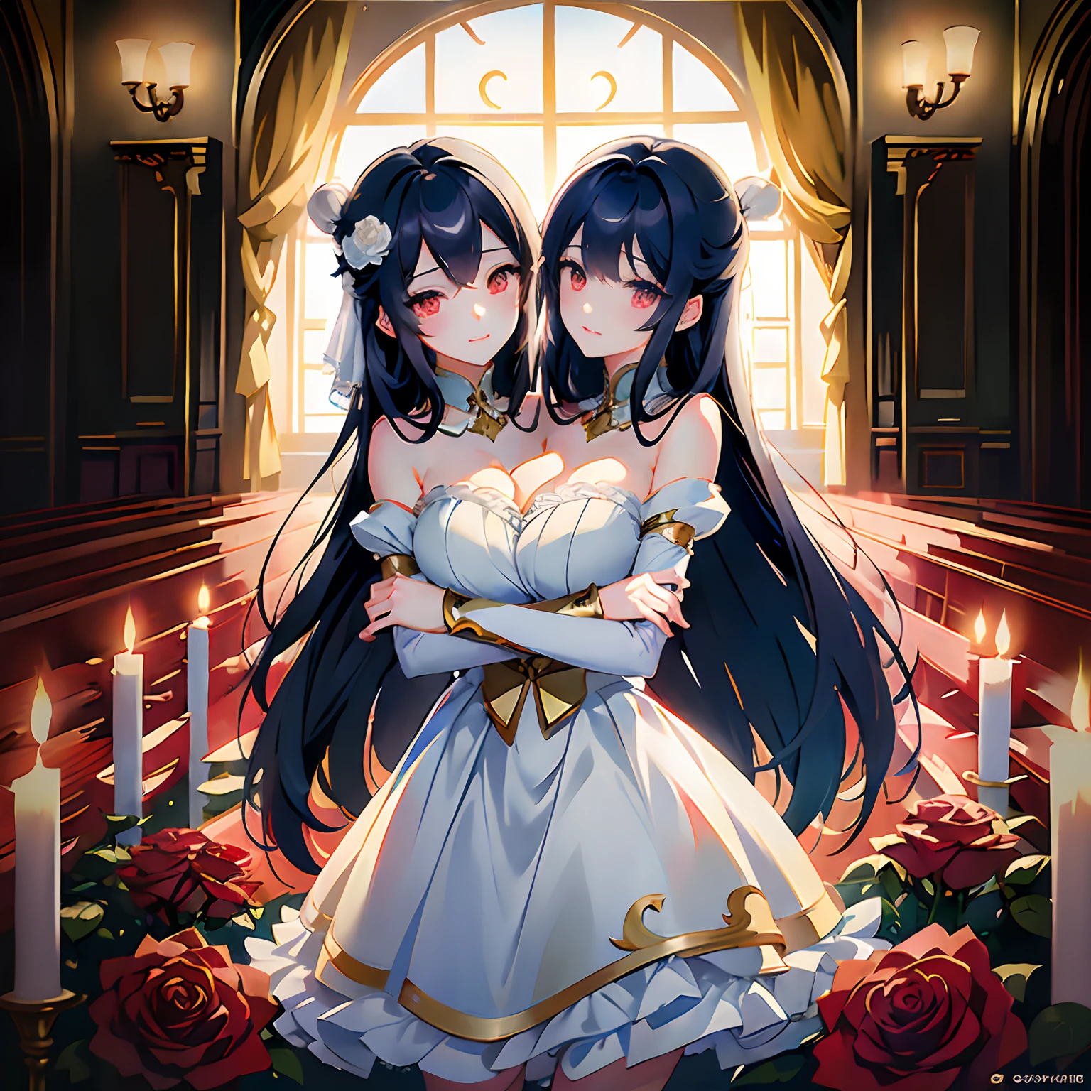 (masterpiece, best quality), best resolution, (2heads:1.5), 1girl, anime girl with long black hair and a white dress with red roses, tattoo, detailed beautiful eyes, guweiz, guweiz on pixiv artstation, detailed digital anime art, beautiful anime girl, guweiz on artstation pixiv, anime style 4 k, kawacy, beautiful anime portrait, detailed portrait of anime girl, detailed anime art, beautiful anime woman