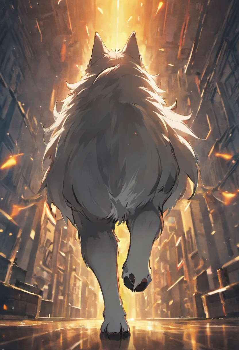Wolf with rear aimed at viewer perspective