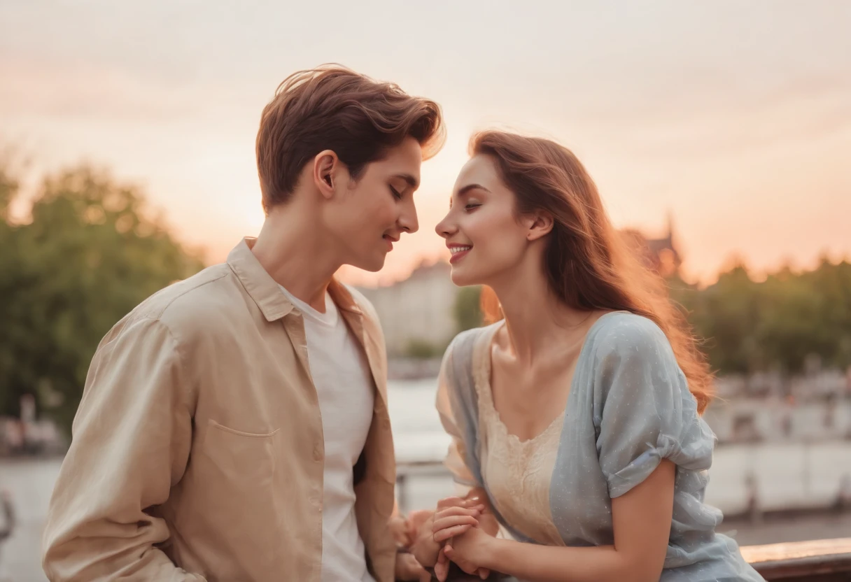 nostalgic, romantic, young couple, holding hands, bicycle ride, street scene, old buildings, vintage fashion, love letter, cassette tape, walkman, sunset, park bench, shy smiles, secret rendezvous, handwritten notes, sweet gestures, gentle touch, stolen glances, heartfelt conversations, first love, innocence, passion, simplicity, timeless, soft focus, warm colors, vintage filters, soft breeze, happy memories, hidden kisses, lingering hugs, simple pleasures, carefree, pure, genuine, love in the air, 80s soundtrack